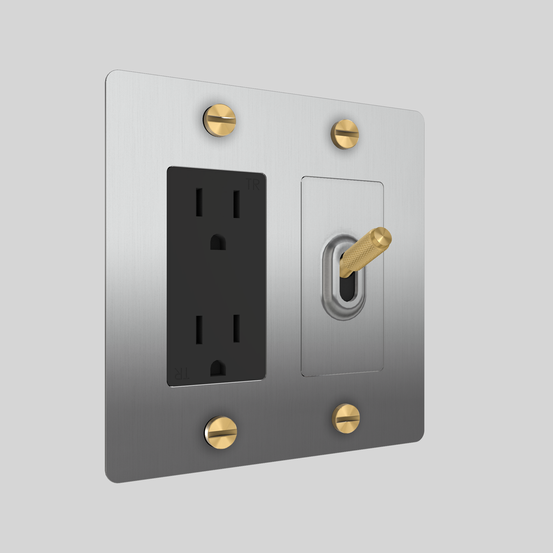 2G TOGGLE & DUPLEX OUTLET / CROSS / WITHOUT LOGO / STEEL / BRASS