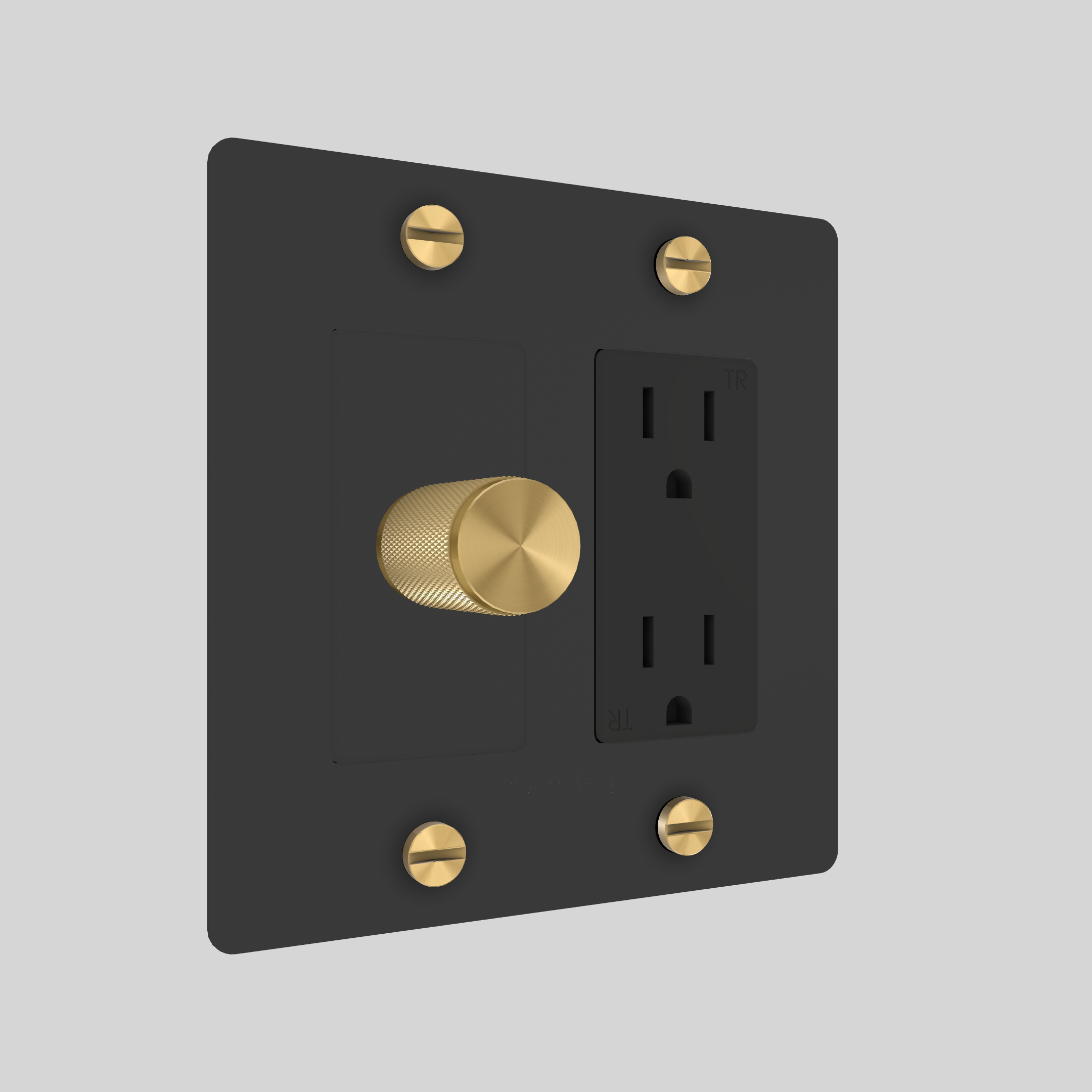 2G DIMMER & DUPLEX OUTLET / CROSS / WITHOUT LOGO / BLACK / BRASS