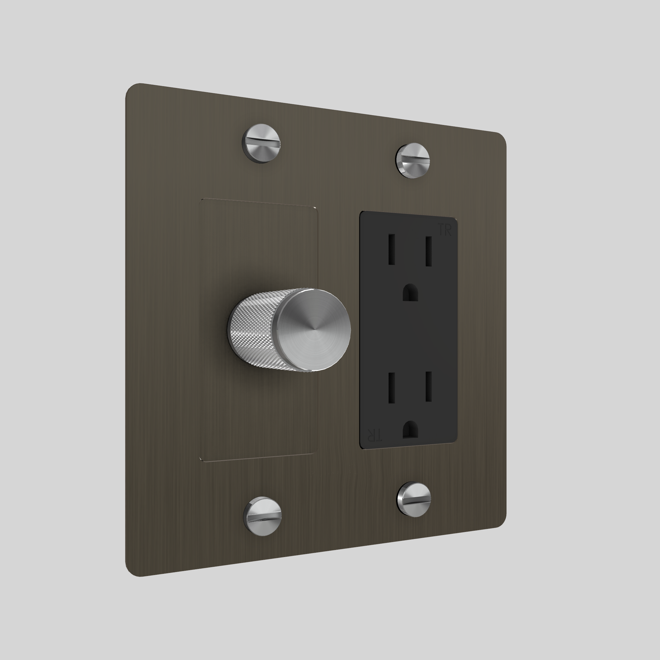 2G DIMMER & DUPLEX OUTLET / CROSS / WITHOUT LOGO / SMOKED BRONZE / STEEL