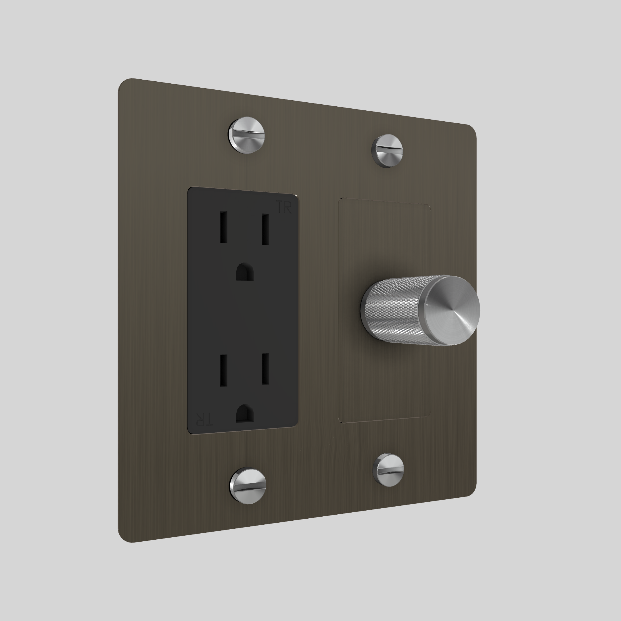 2G DIMMER & DUPLEX OUTLET / CROSS / WITHOUT LOGO / SMOKED BRONZE / STEEL
