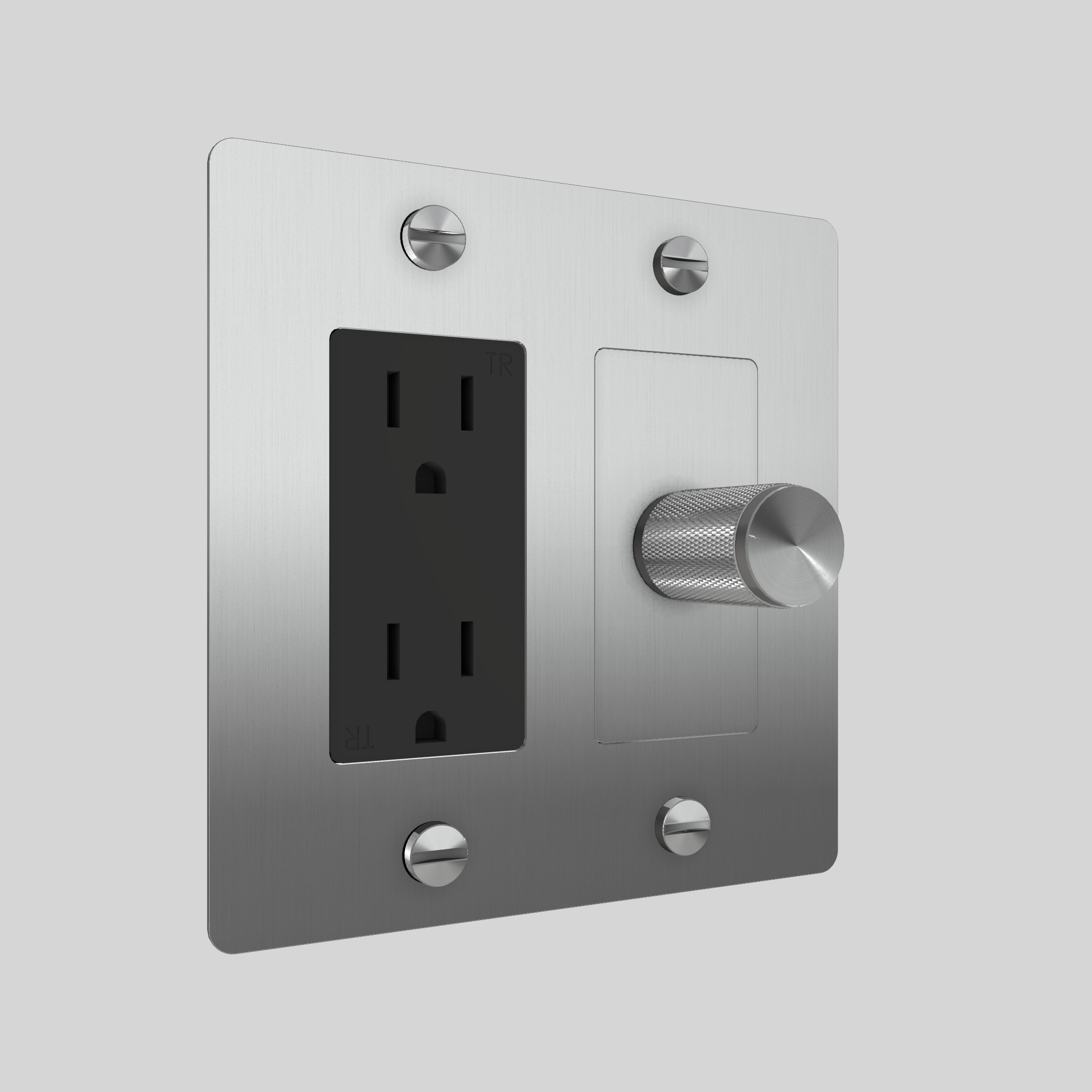 2G DIMMER & DUPLEX OUTLET / CROSS / WITHOUT LOGO / STEEL / STEEL
