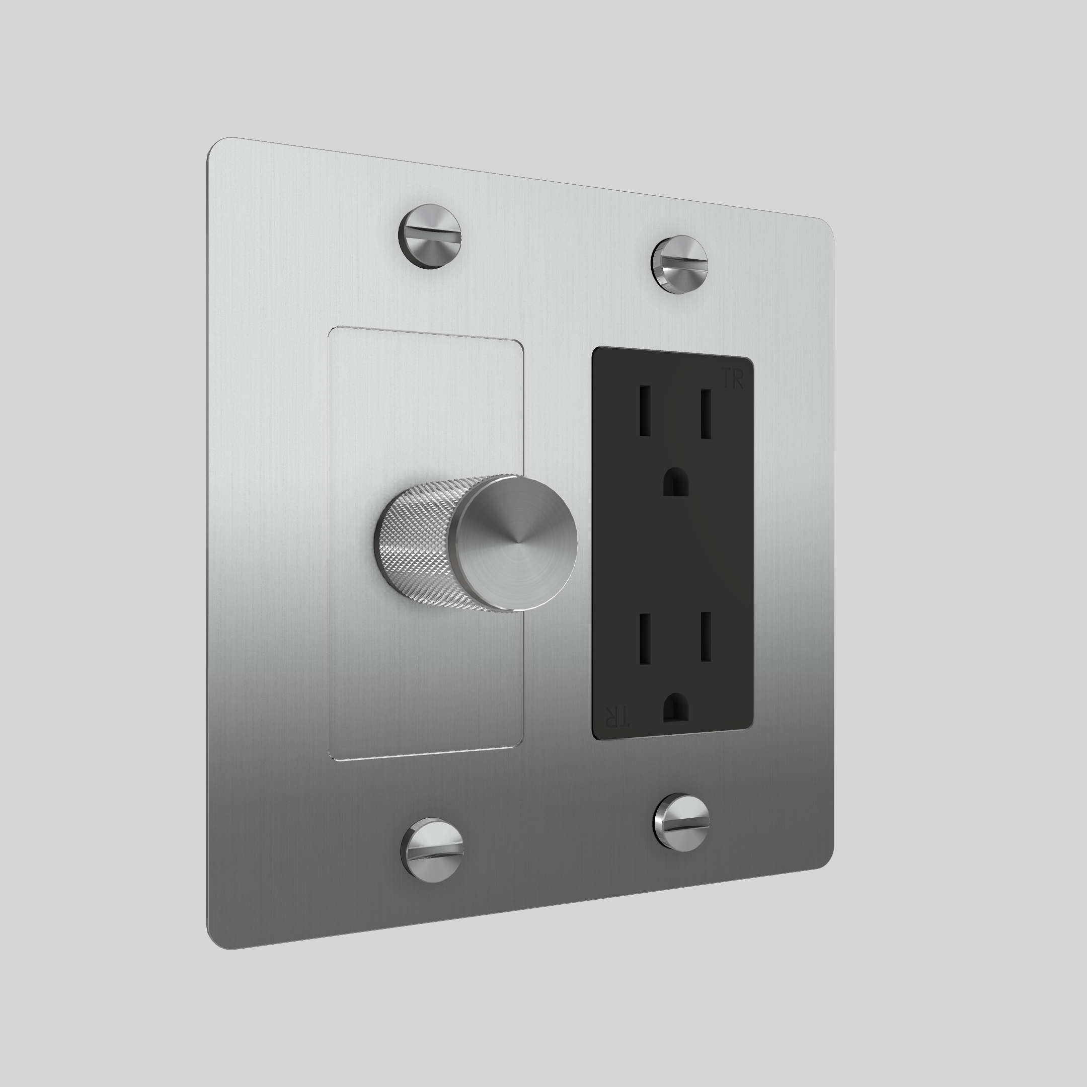 2G DIMMER & DUPLEX OUTLET / CROSS / WITHOUT LOGO / STEEL / STEEL