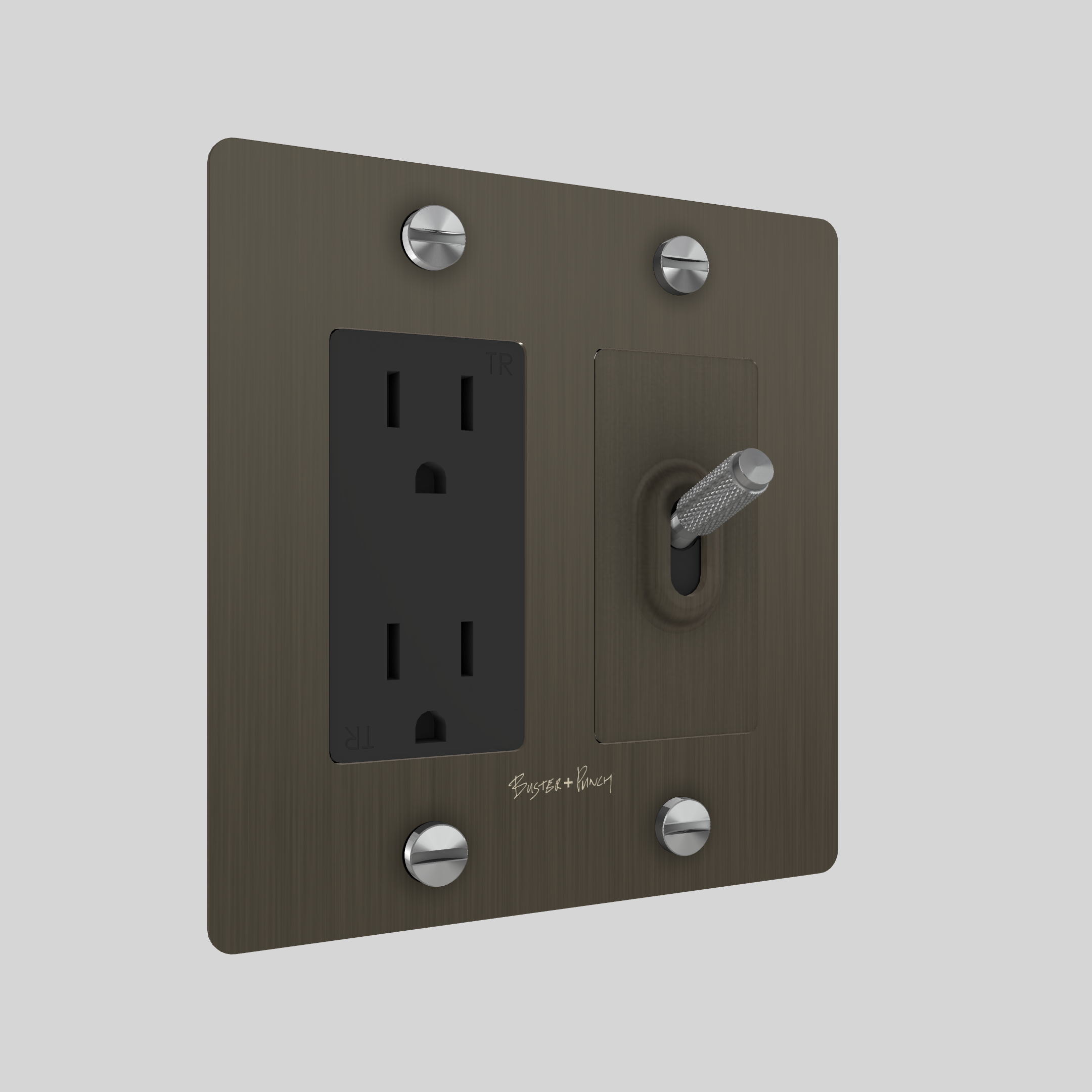 2G TOGGLE & DUPLEX OUTLET / CROSS / WITH LOGO / SMOKED BRONZE / STEEL