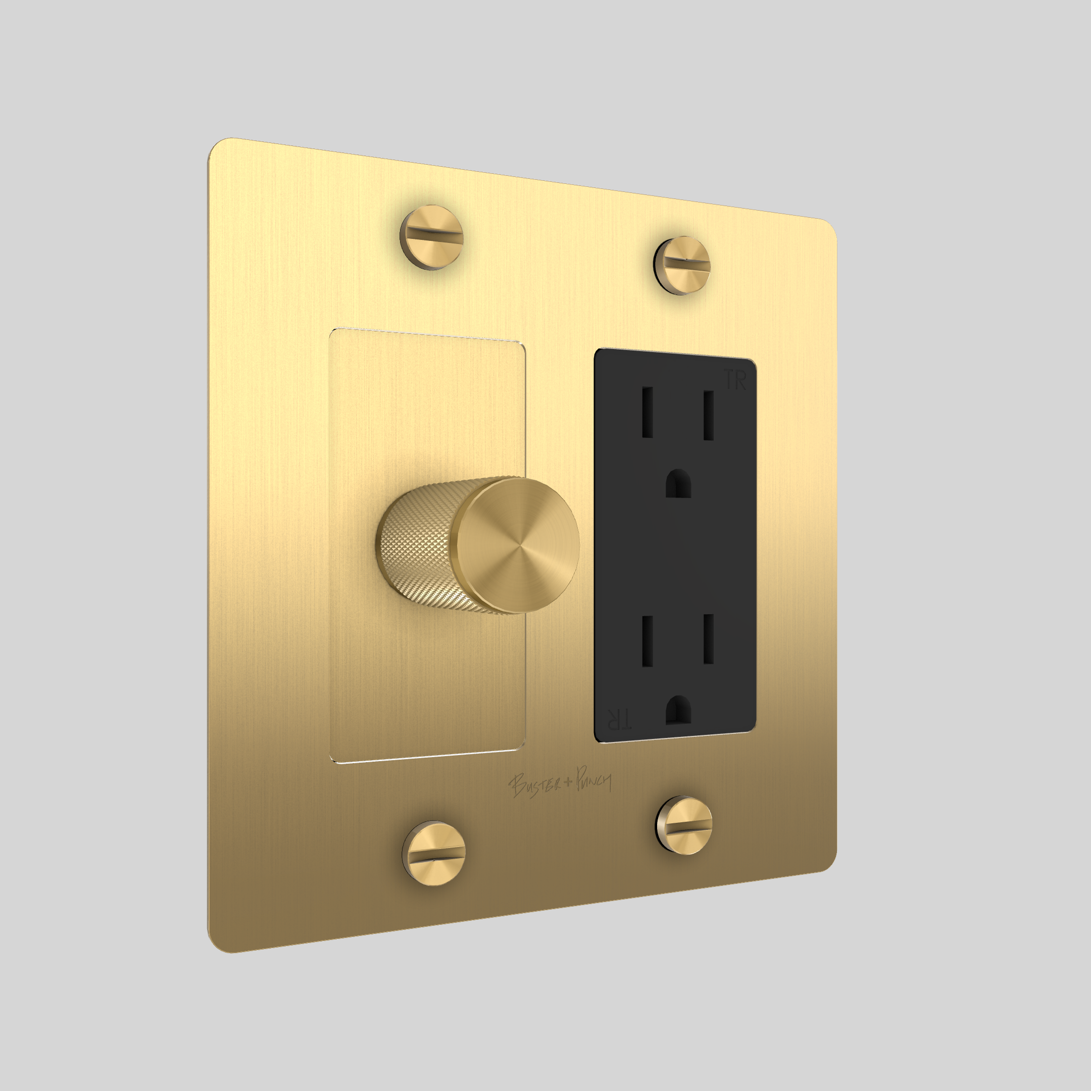 2G DIMMER & DUPLEX OUTLET / CROSS / WITH LOGO / BRASS / BRASS