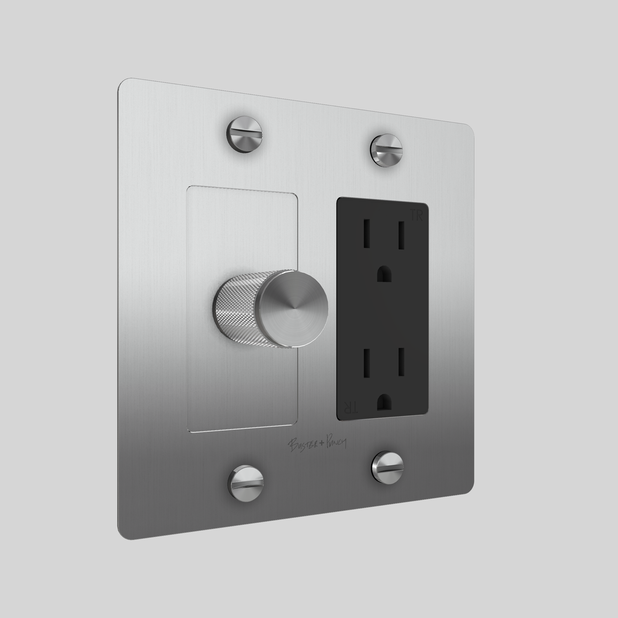 2G DIMMER & DUPLEX OUTLET / CROSS / WITH LOGO / STEEL / STEEL