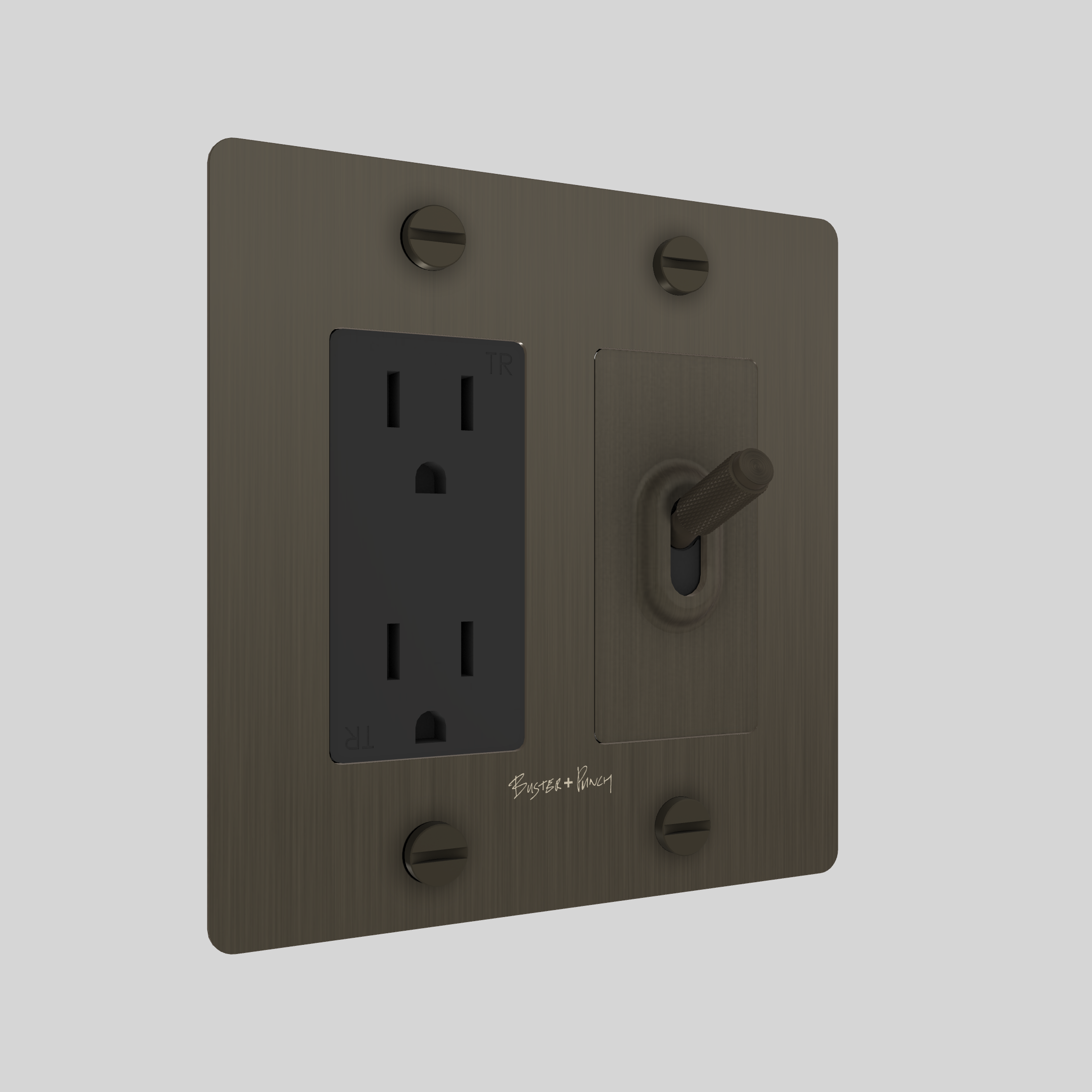 2G TOGGLE & DUPLEX OUTLET / CROSS / WITH LOGO / SMOKED BRONZE / SMOKED BRONZE