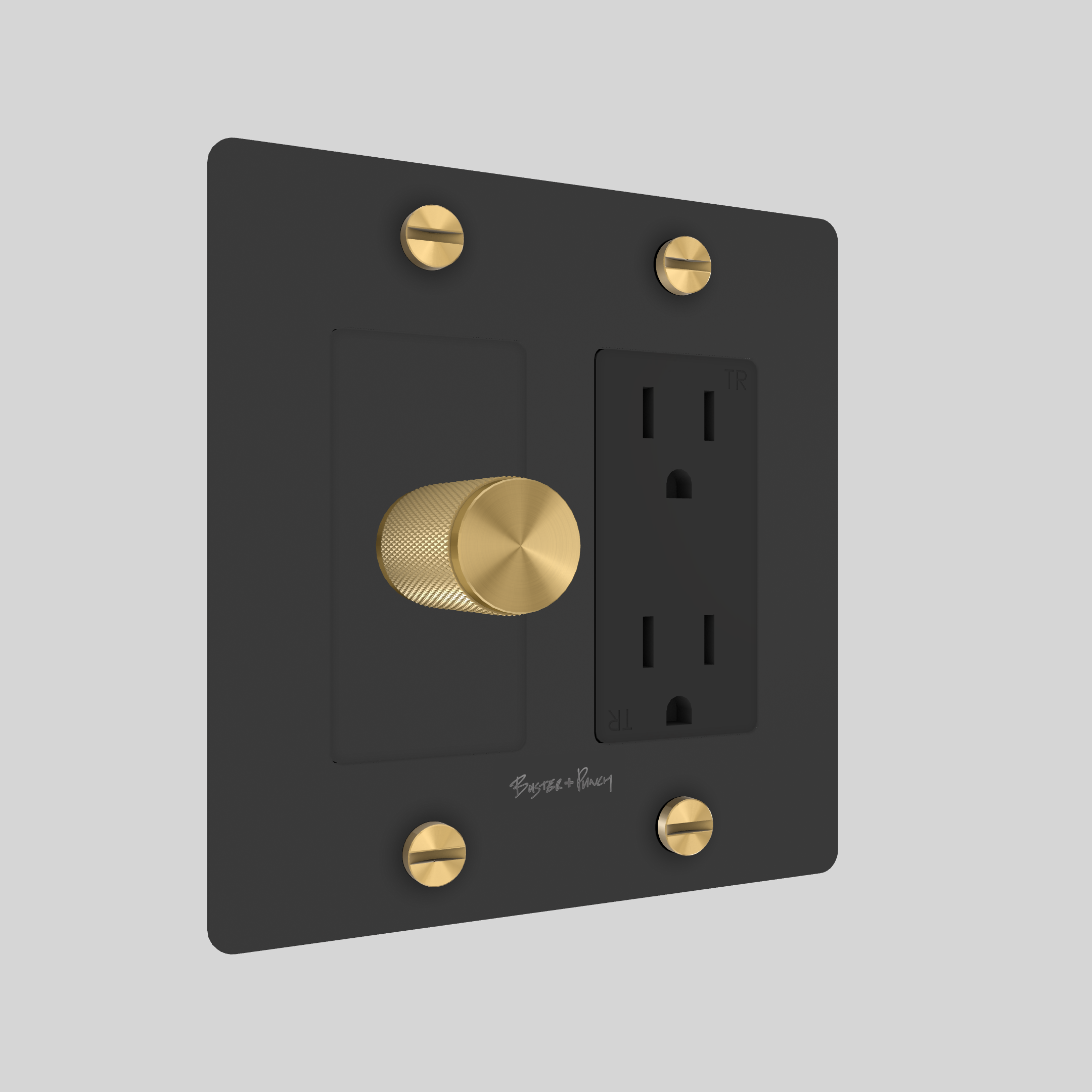 2G DIMMER & DUPLEX OUTLET / CROSS / WITH LOGO / BLACK / BRASS