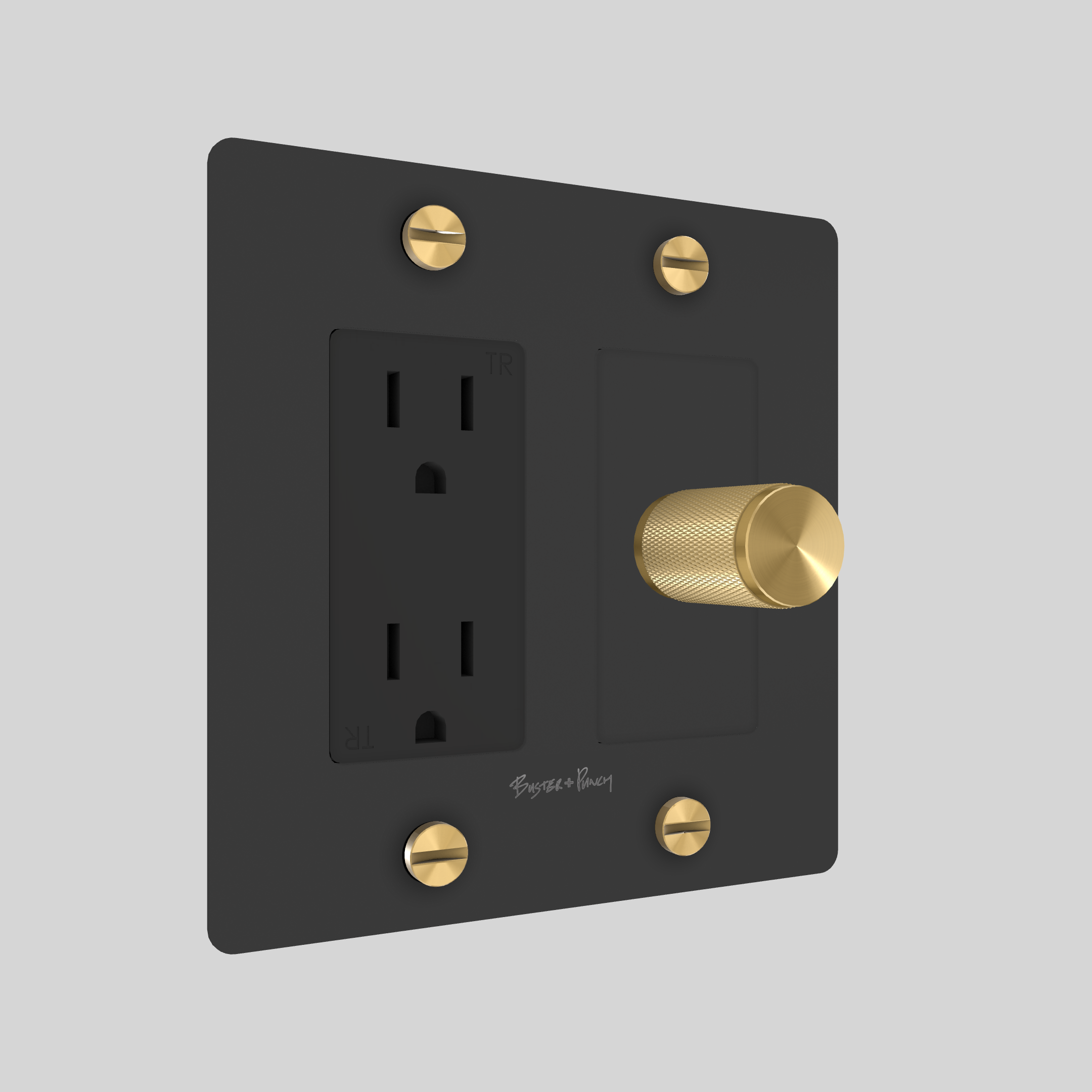 2G DIMMER & DUPLEX OUTLET / CROSS / WITH LOGO / BLACK / BRASS