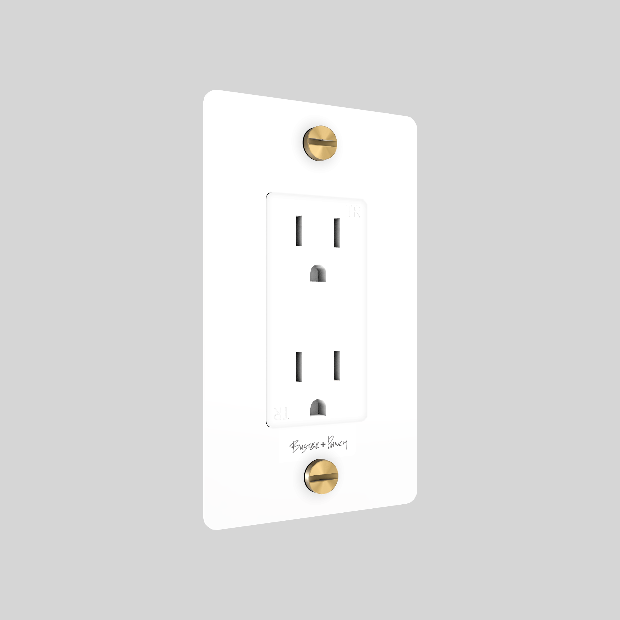 1G DUPLEX OUTLET / CROSS / WITH LOGO / WHITE / BRASS