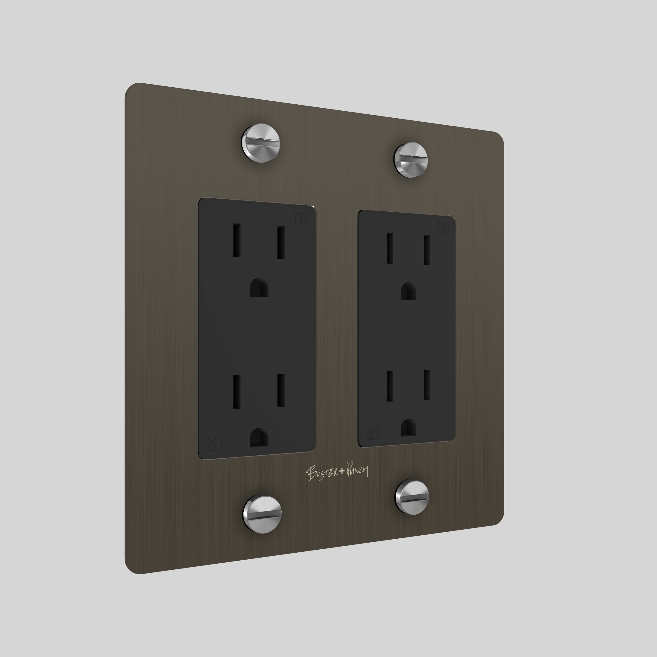 2G DUPLEX OUTLET / CROSS / WITH LOGO / SMOKED BRONZE / STEEL