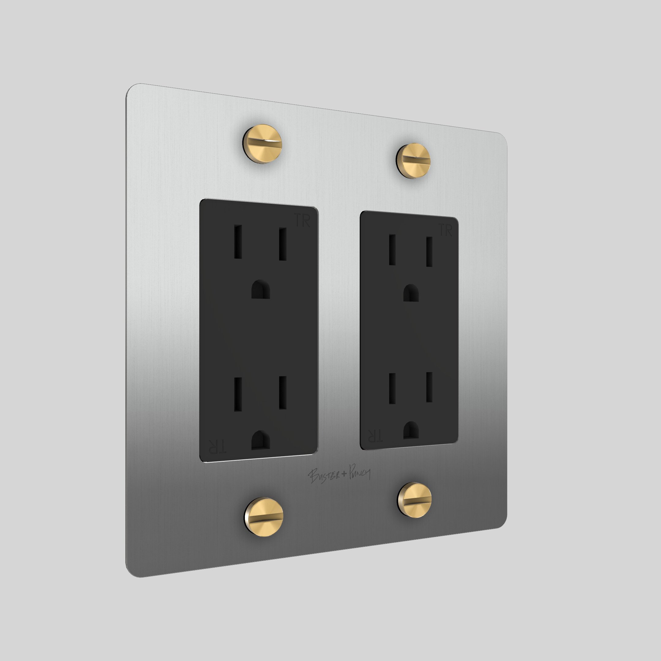 2G DUPLEX OUTLET / CROSS / WITH LOGO / STEEL / BRASS