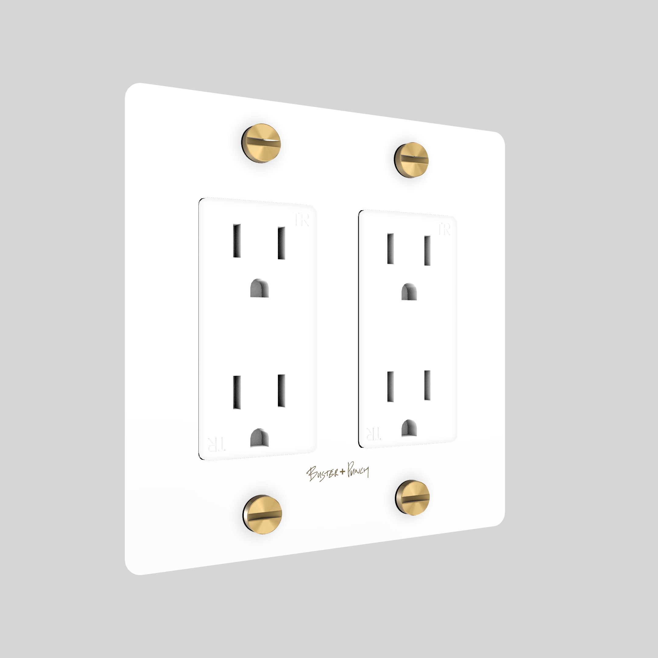 2G DUPLEX OUTLET / CROSS / WITH LOGO / WHITE / BRASS