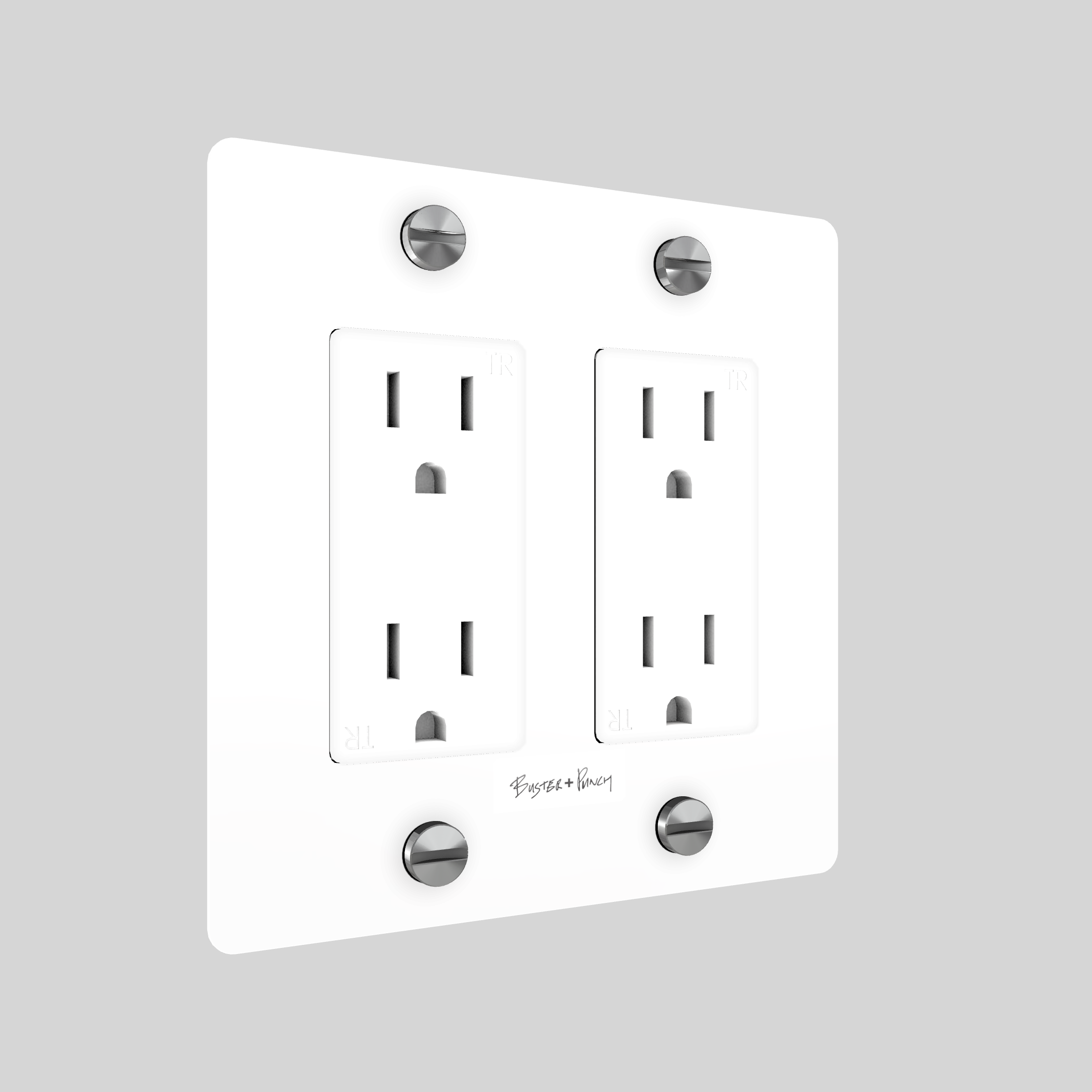 2G DUPLEX OUTLET / CROSS / WITH LOGO / WHITE / STEEL