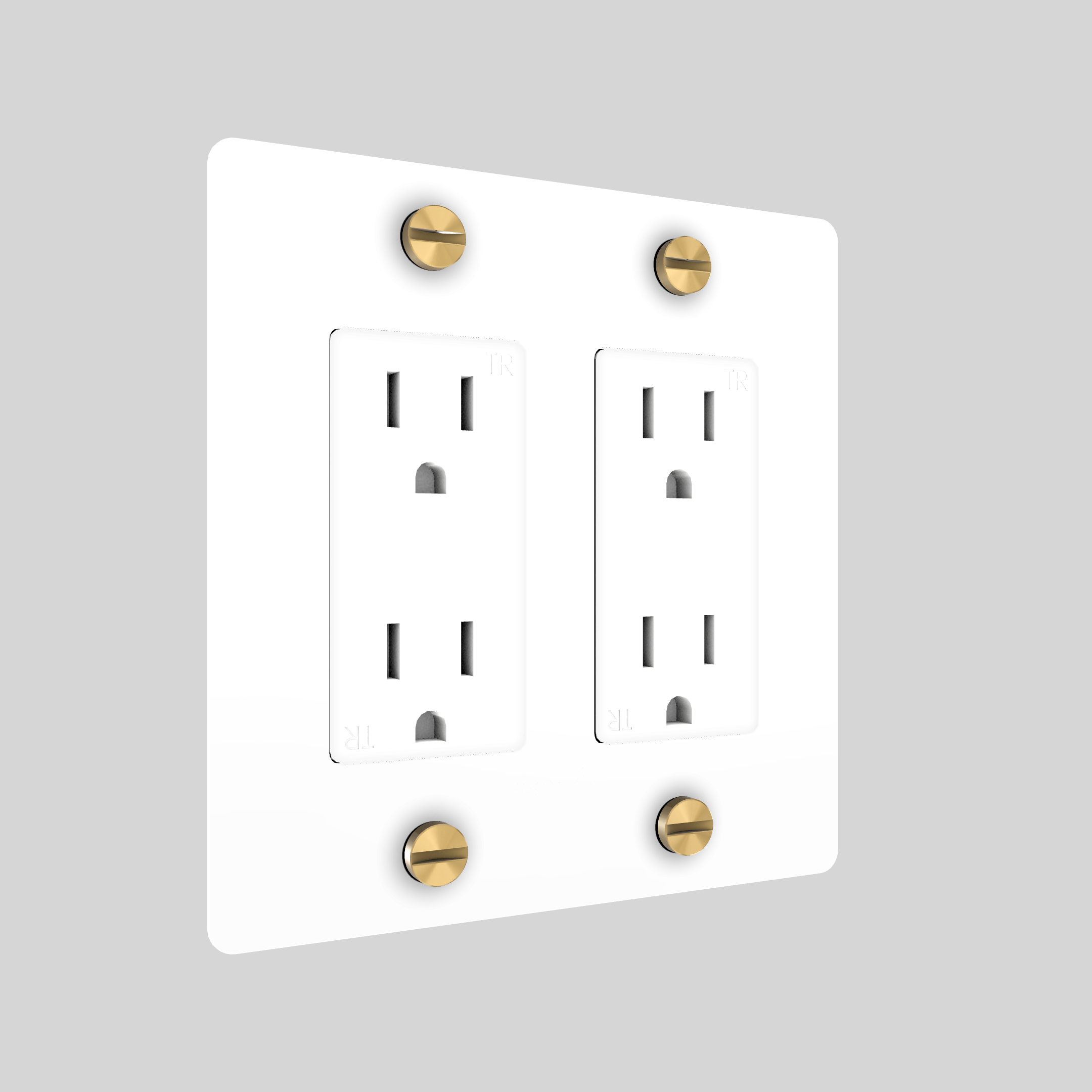 2G DUPLEX OUTLET / CROSS / WITHOUT LOGO / WHITE / BRASS