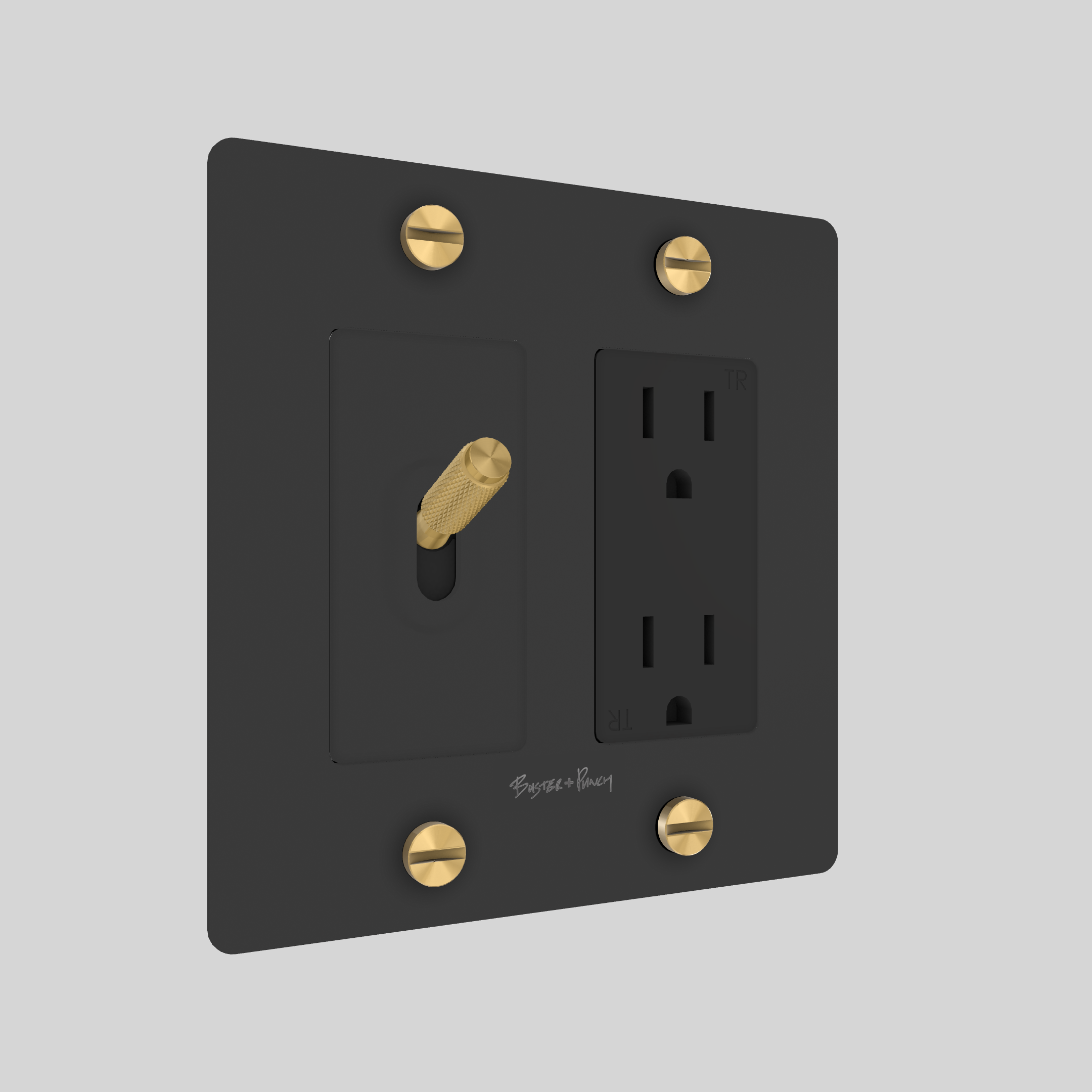 2G TOGGLE & DUPLEX OUTLET / CROSS / WITH LOGO / BLACK / BRASS
