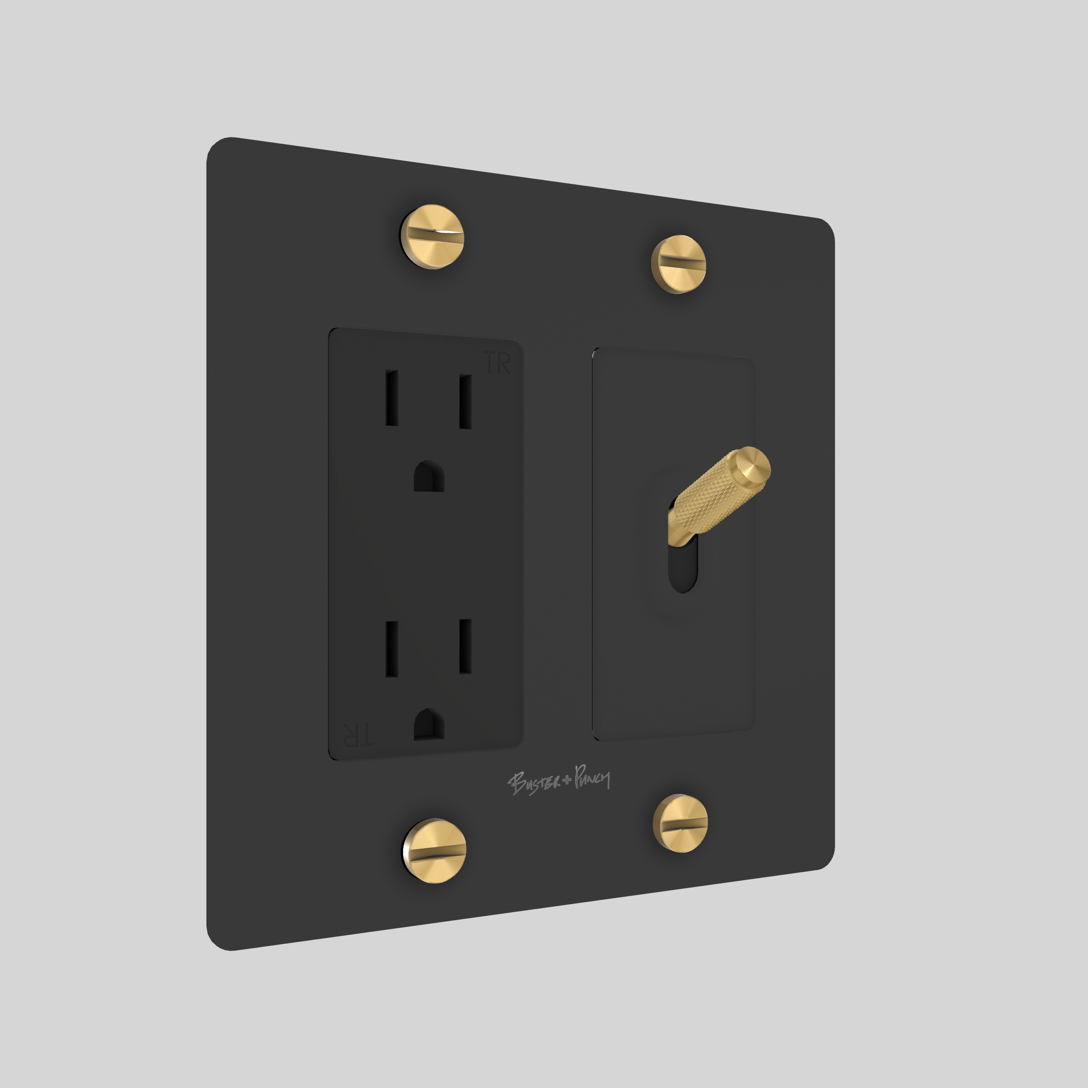 2G TOGGLE & DUPLEX OUTLET / CROSS / WITH LOGO / BLACK / BRASS
