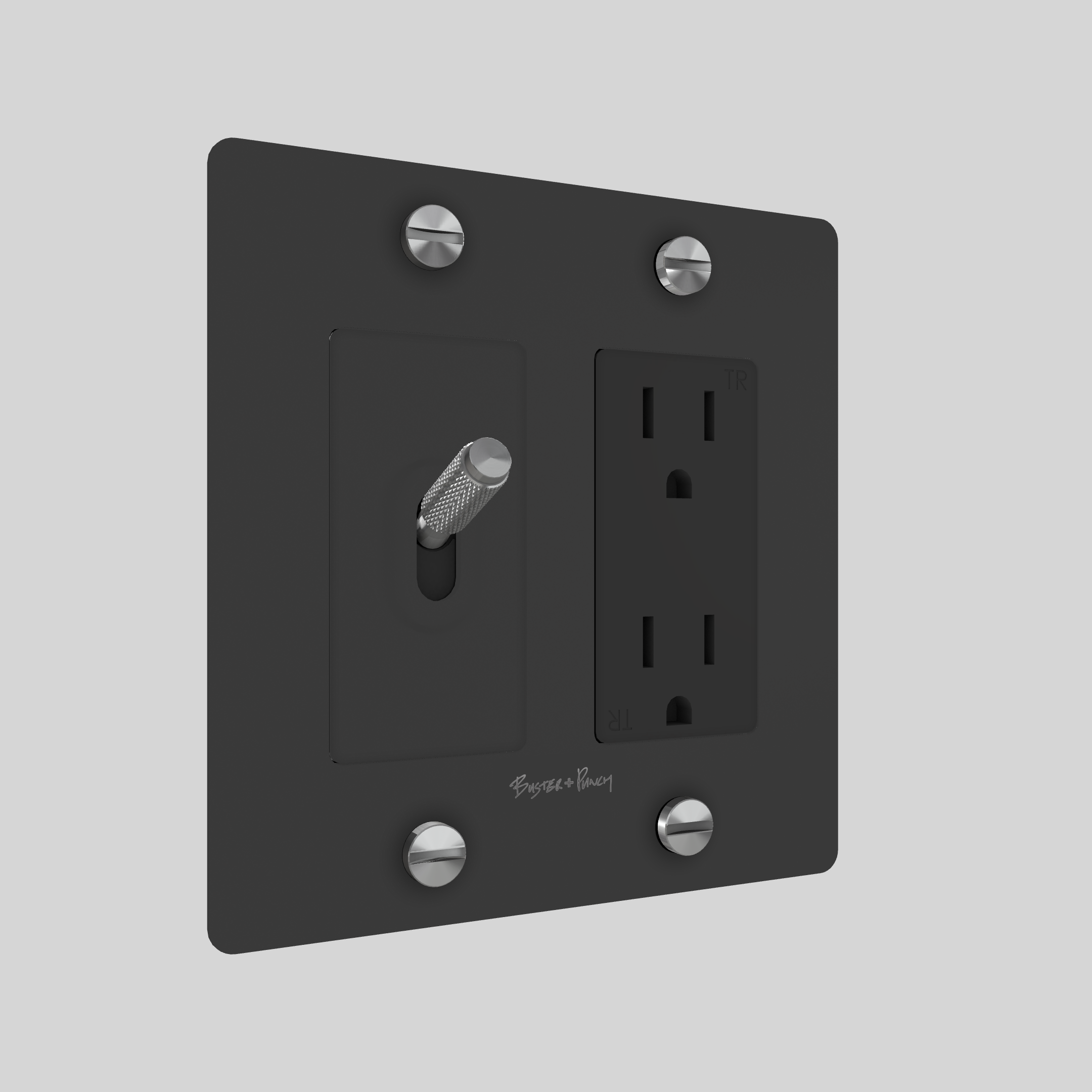 2G TOGGLE & DUPLEX OUTLET / CROSS / WITH LOGO / BLACK / STEEL