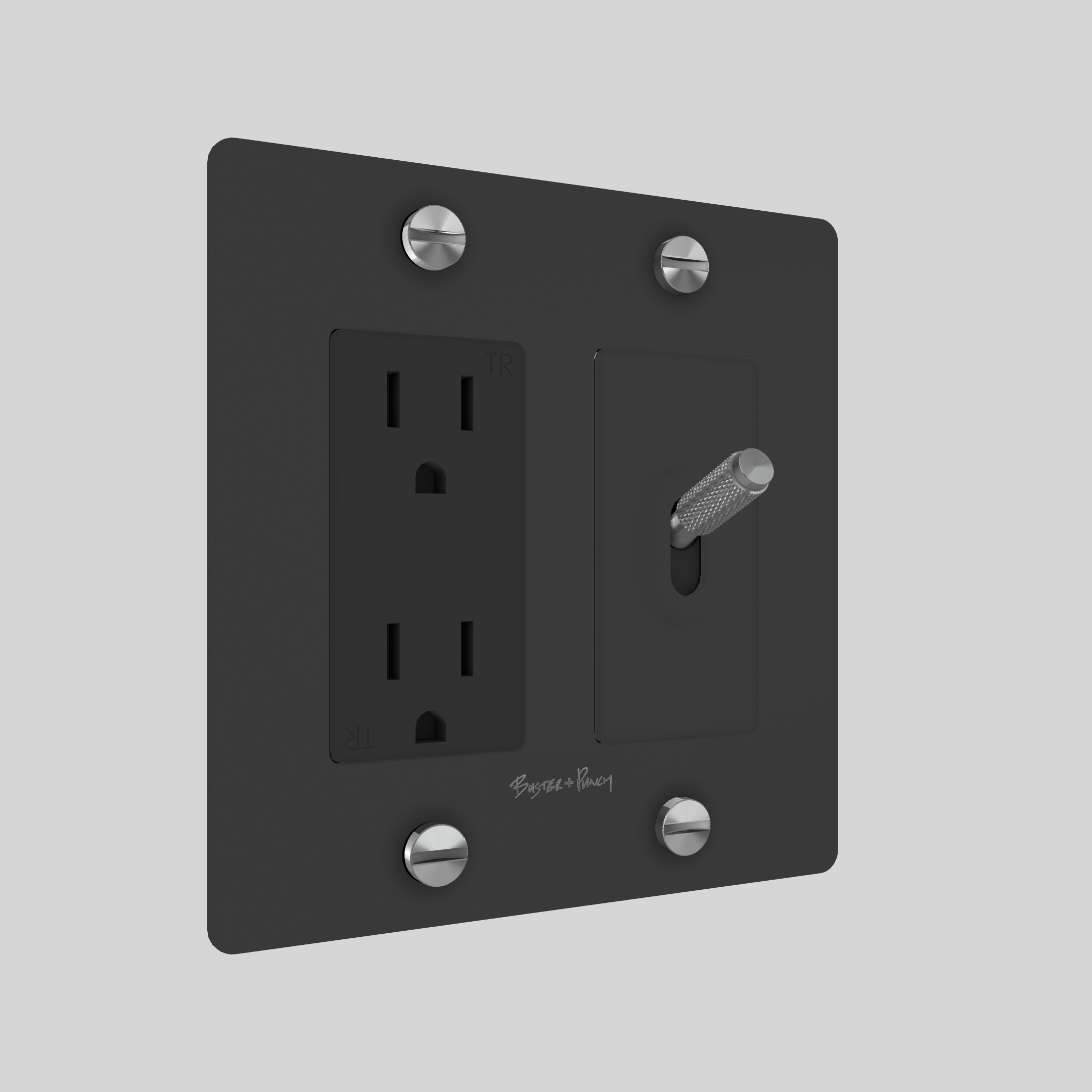 2G TOGGLE & DUPLEX OUTLET / CROSS / WITH LOGO / BLACK / STEEL