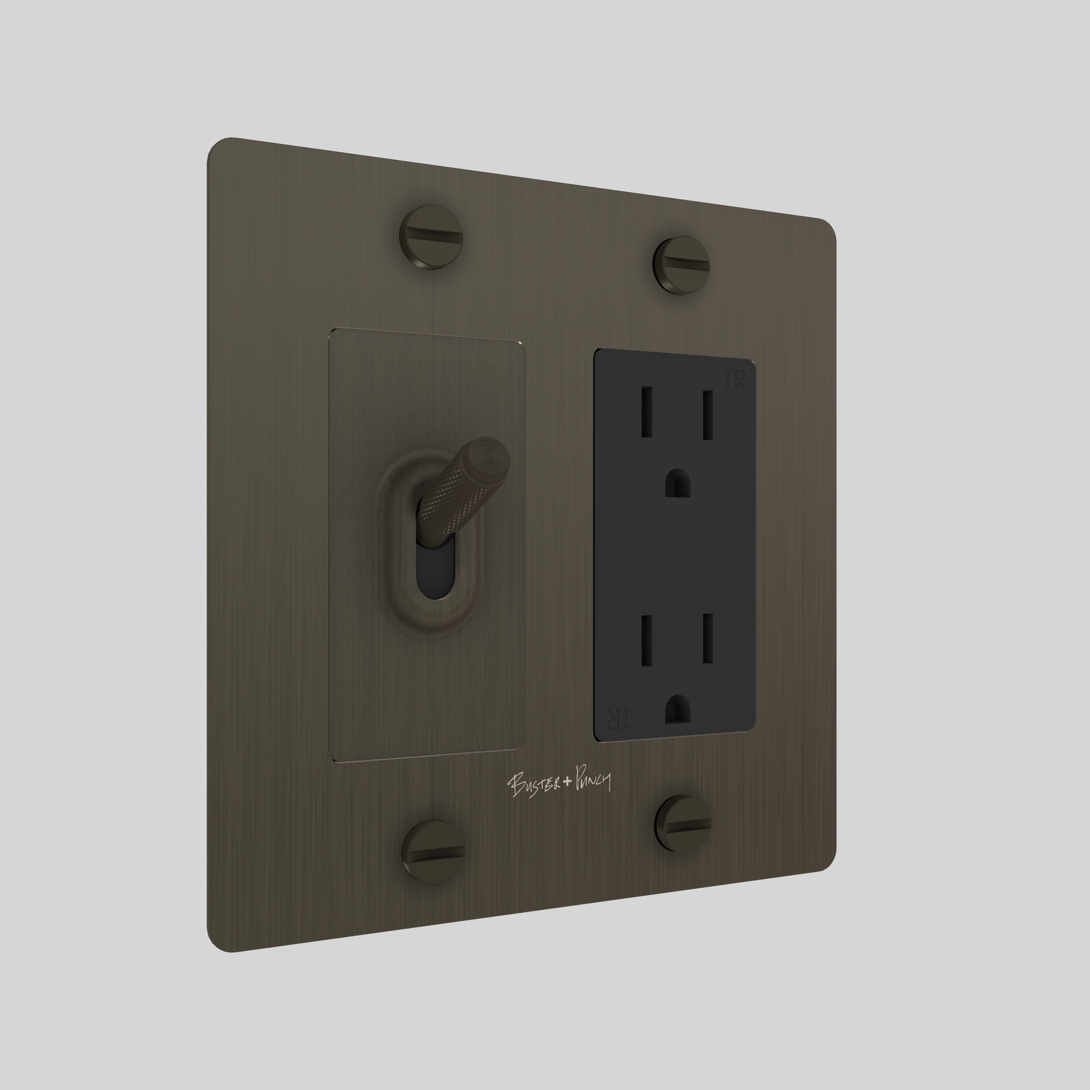 2G TOGGLE & DUPLEX OUTLET / CROSS / WITH LOGO / SMOKED BRONZE / SMOKED BRONZE