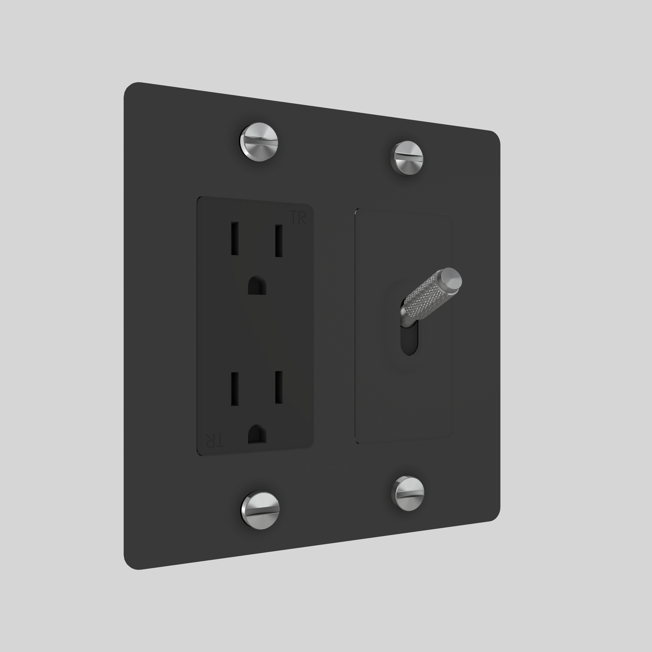 2G TOGGLE & DUPLEX OUTLET / CROSS / WITHOUT LOGO / BLACK / STEEL