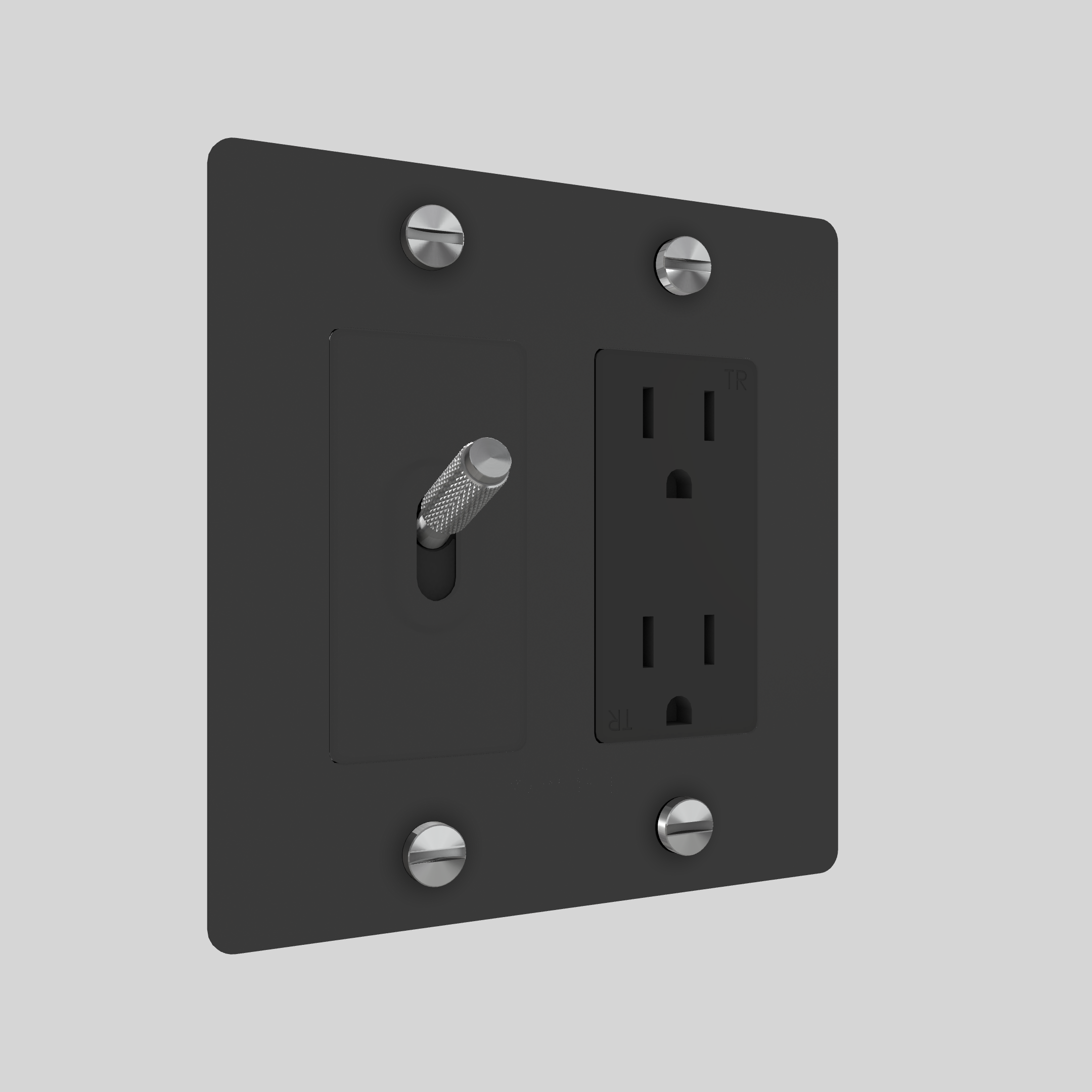 2G TOGGLE & DUPLEX OUTLET / CROSS / WITHOUT LOGO / BLACK / STEEL