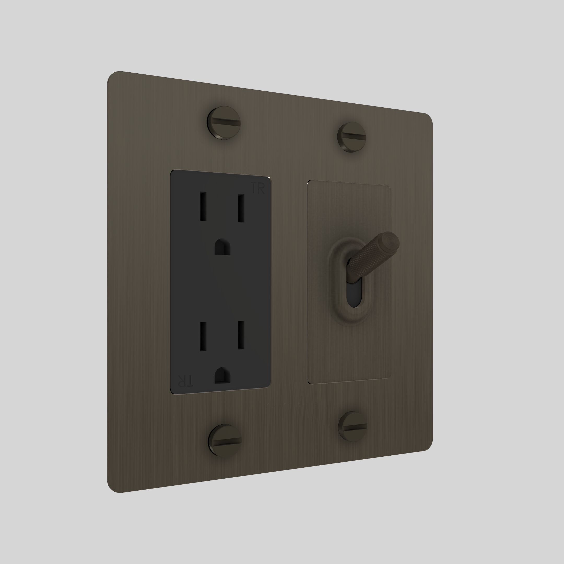 2G TOGGLE & DUPLEX OUTLET / CROSS / WITHOUT LOGO / SMOKED BRONZE / SMOKED BRONZE