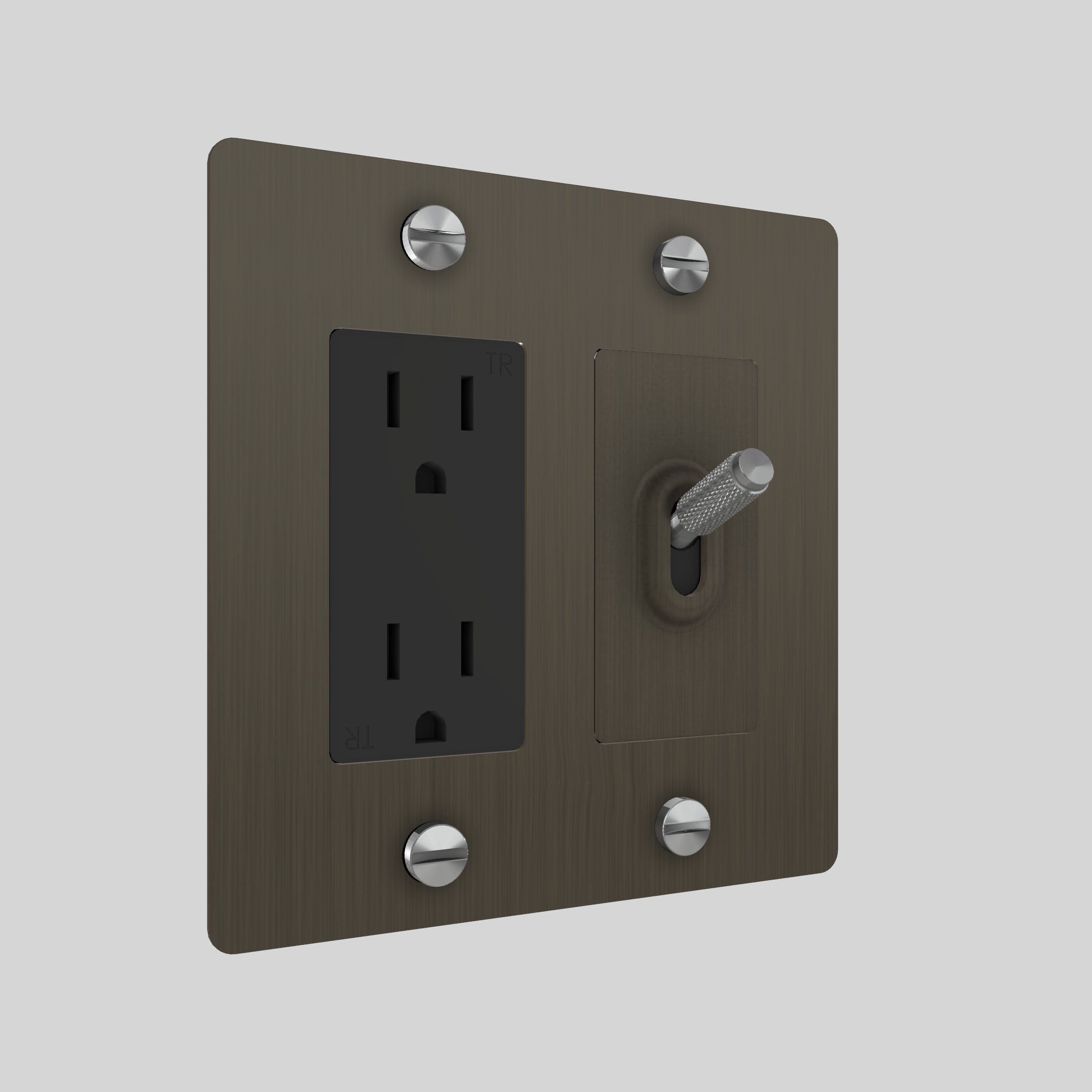 2G TOGGLE & DUPLEX OUTLET / CROSS / WITHOUT LOGO / SMOKED BRONZE / STEEL
