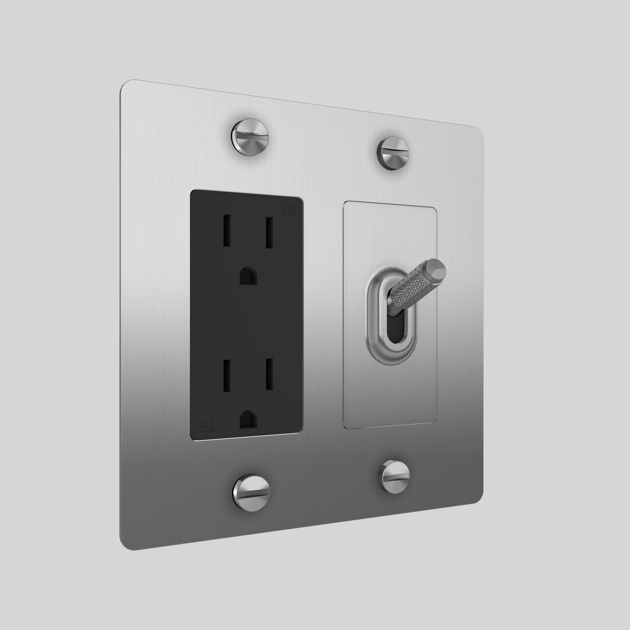 2G TOGGLE & DUPLEX OUTLET / CROSS / WITHOUT LOGO / STEEL / STEEL