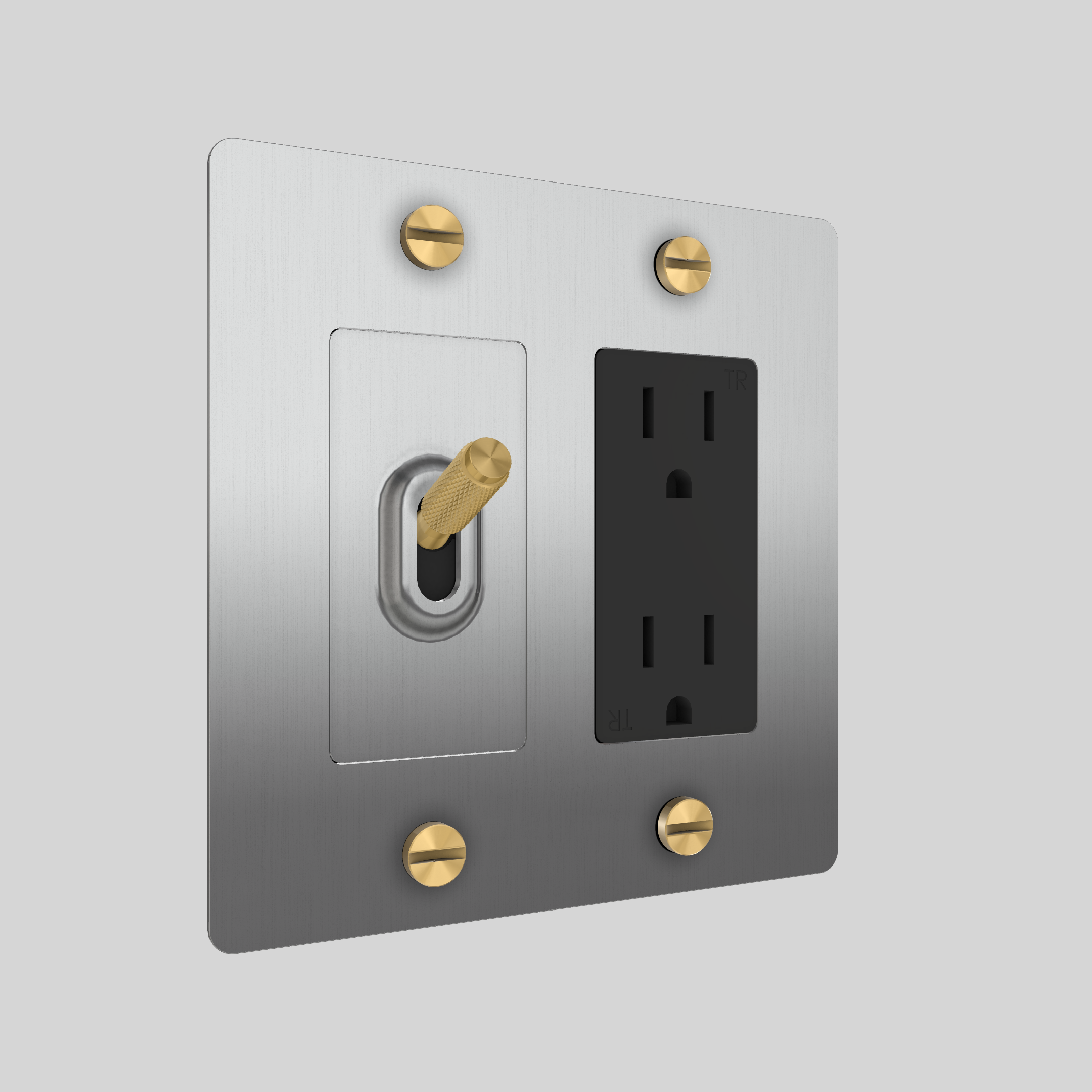 2G TOGGLE & DUPLEX OUTLET / CROSS / WITHOUT LOGO / STEEL / BRASS