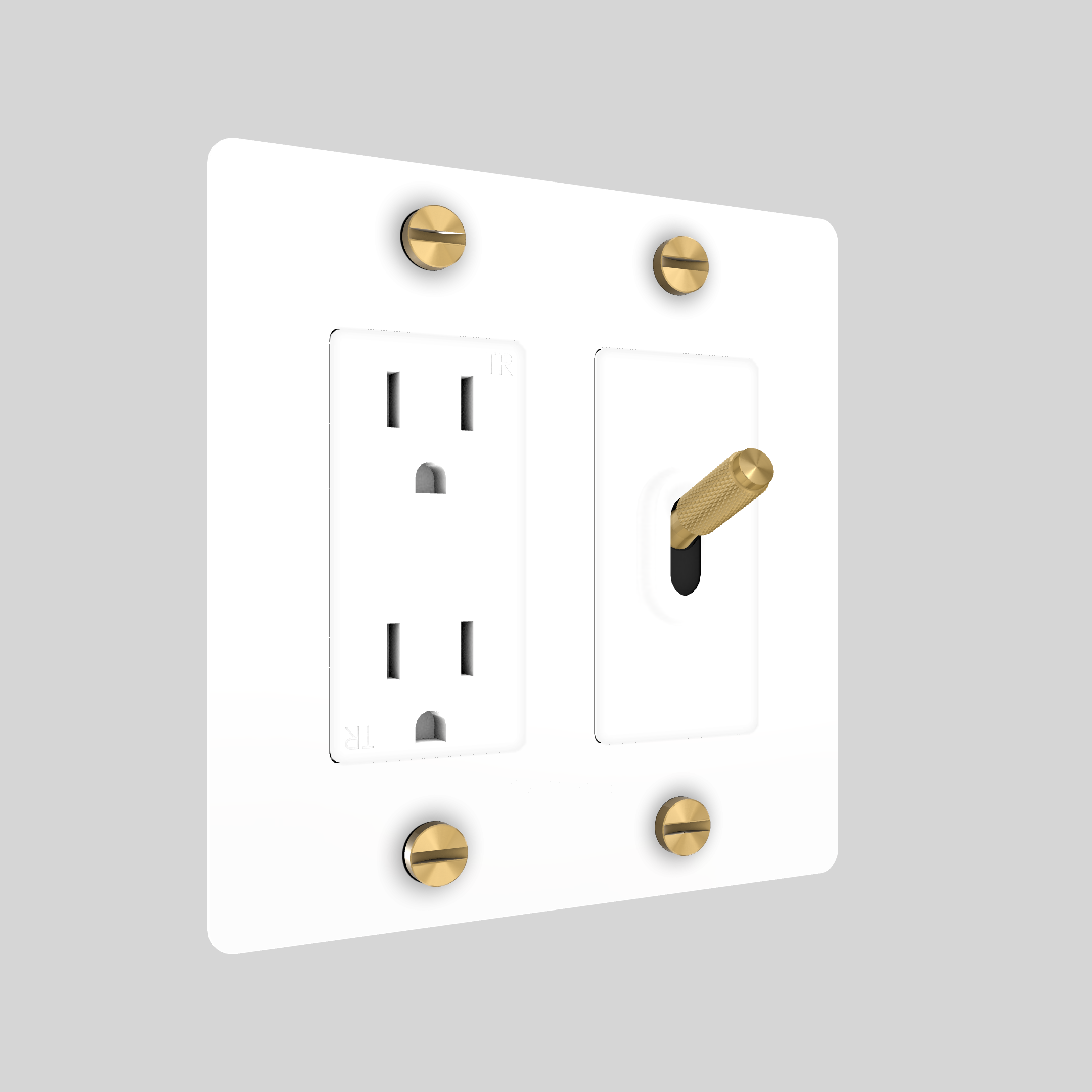 2G TOGGLE & DUPLEX OUTLET / CROSS / WITHOUT LOGO / WHITE / BRASS