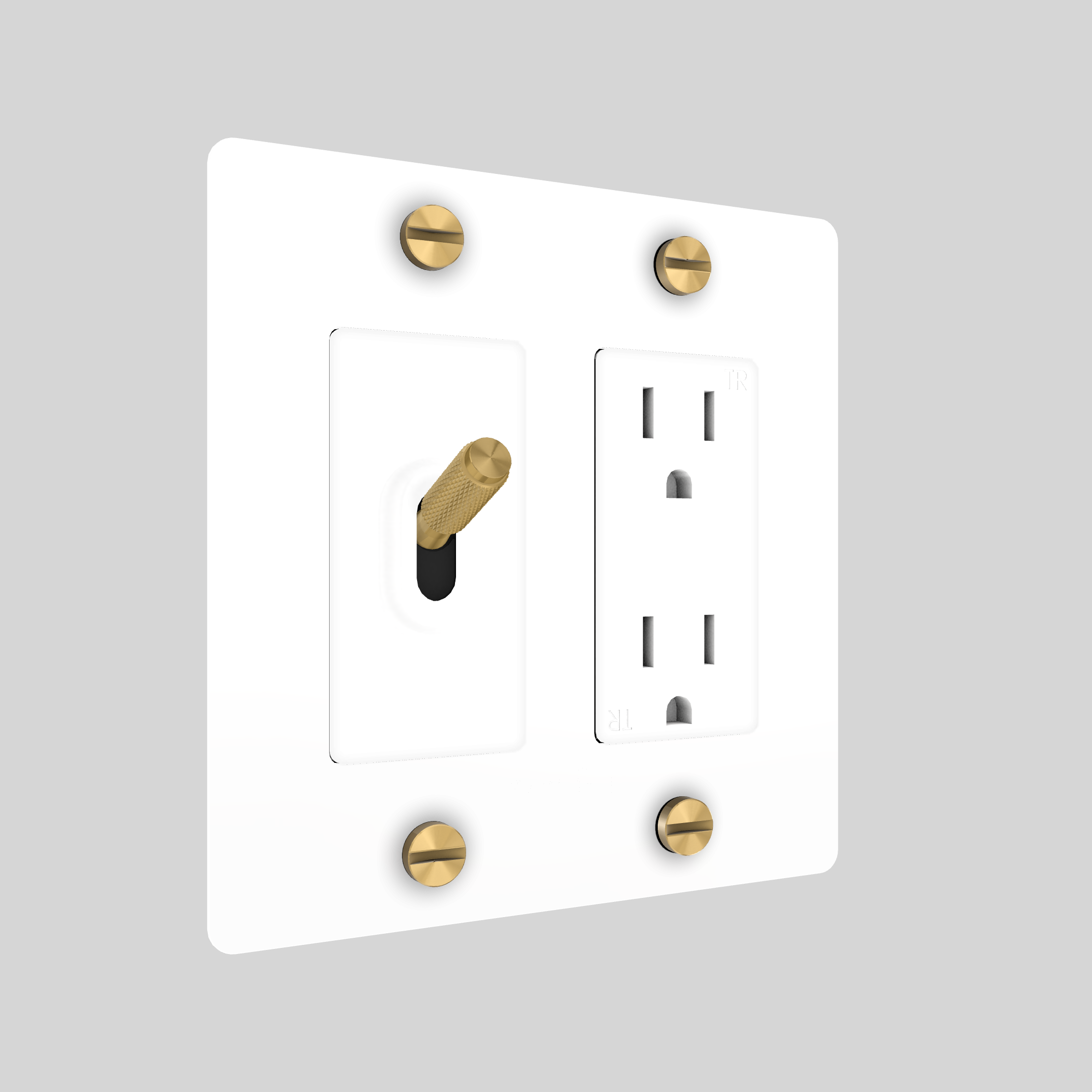 2G TOGGLE & DUPLEX OUTLET / CROSS / WITHOUT LOGO / WHITE / BRASS