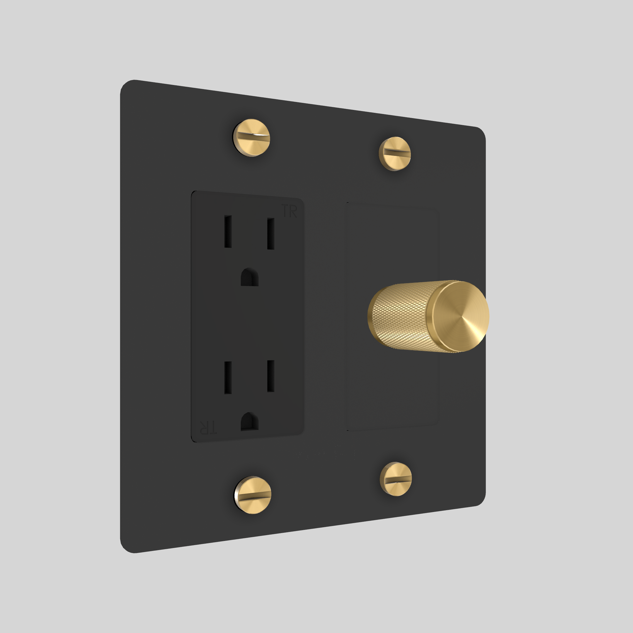 2G DIMMER & DUPLEX OUTLET / CROSS / WITHOUT LOGO / BLACK / BRASS