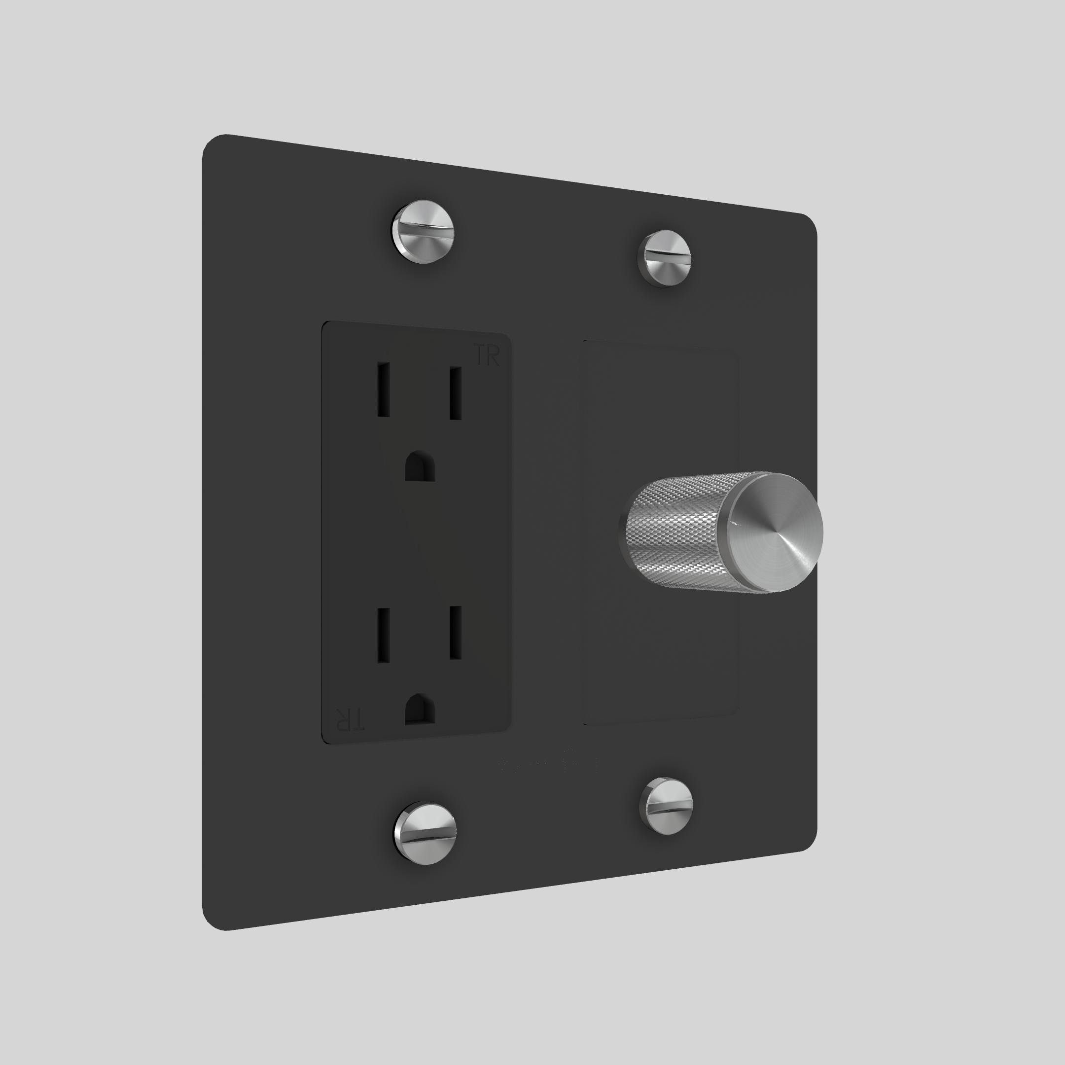 2G DIMMER & DUPLEX OUTLET / CROSS / WITHOUT LOGO / BLACK / STEEL