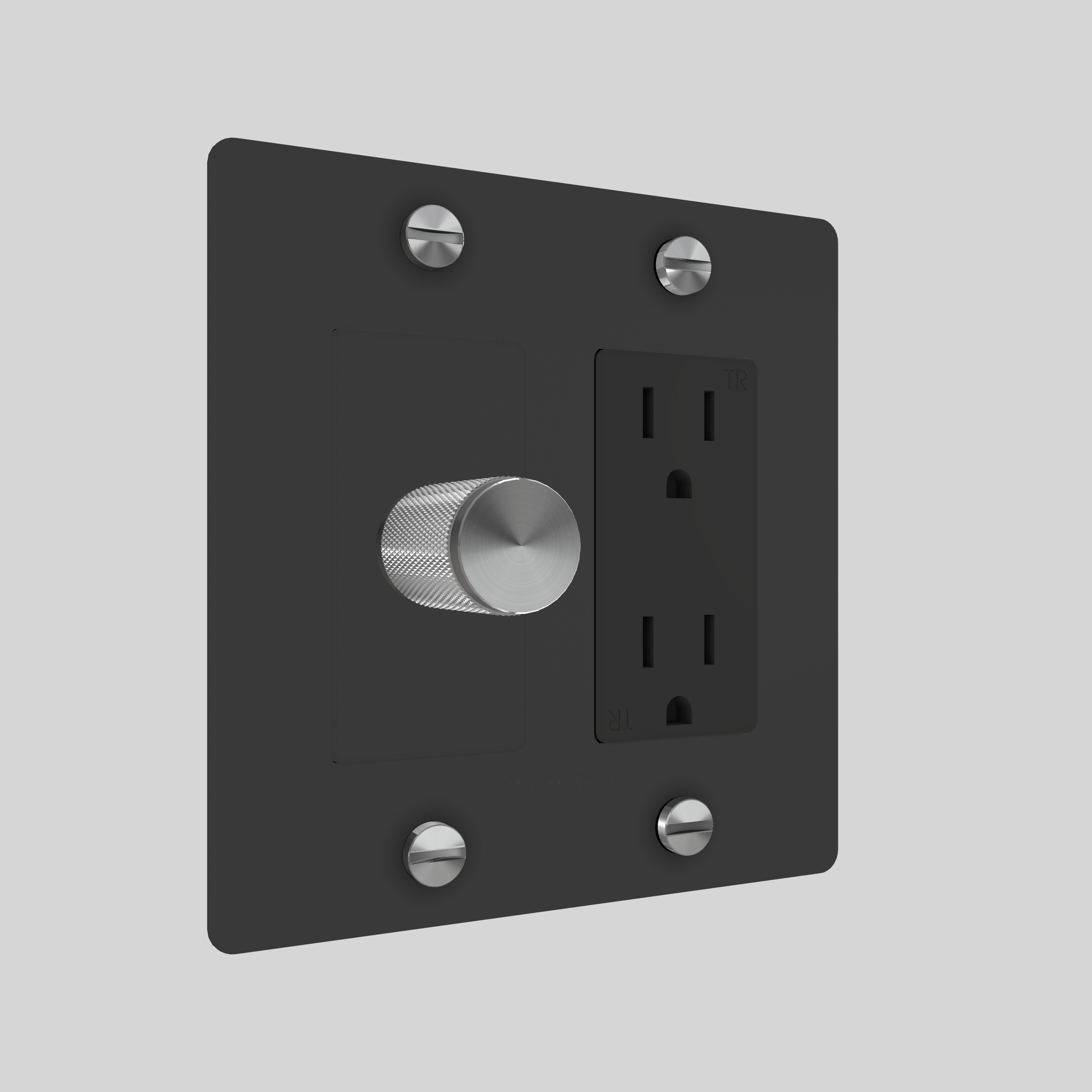 2G DIMMER & DUPLEX OUTLET / CROSS / WITHOUT LOGO / BLACK / STEEL