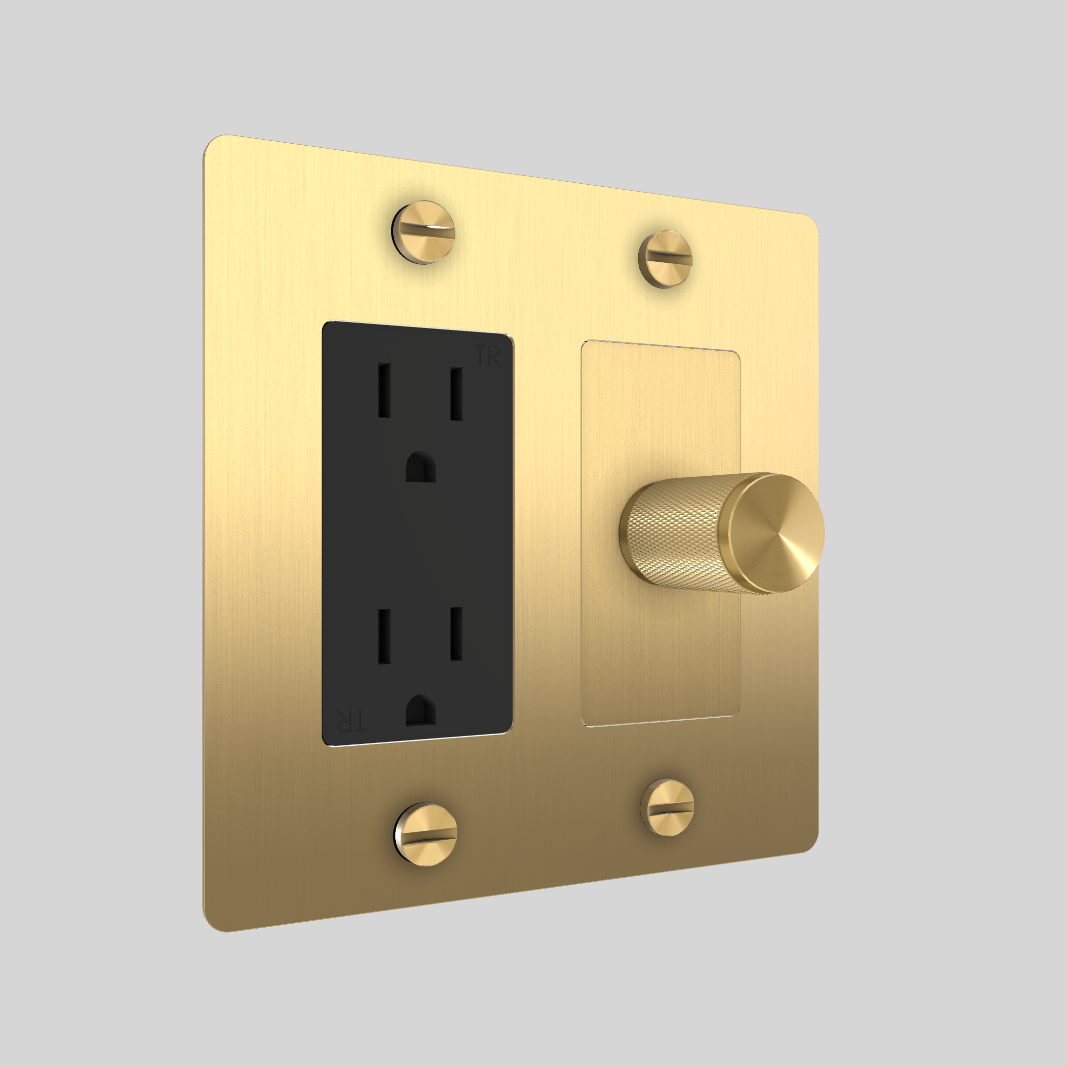 2G DIMMER & DUPLEX OUTLET / CROSS / WITHOUT LOGO / BRASS / BRASS
