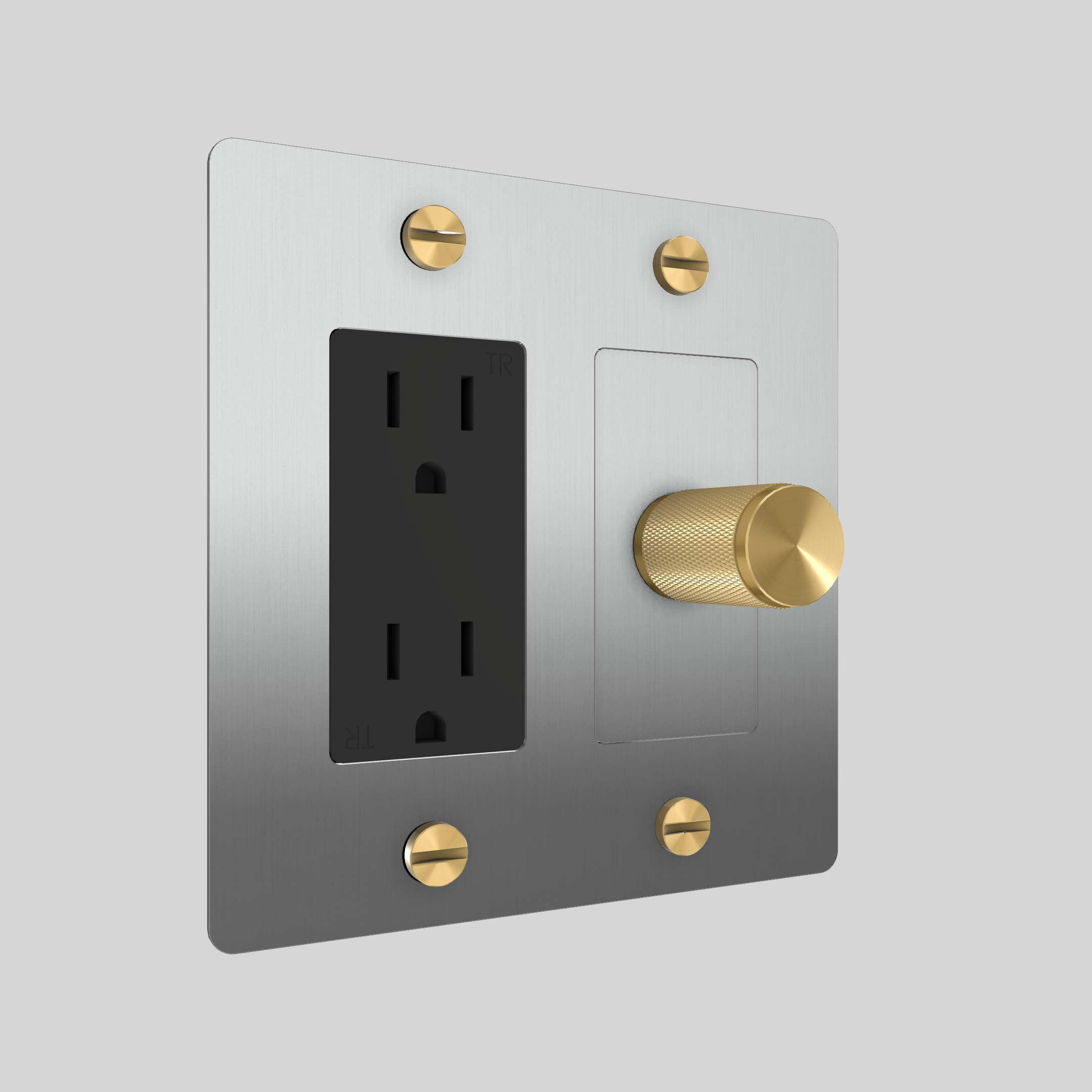 2G DIMMER & DUPLEX OUTLET / CROSS / WITHOUT LOGO / STEEL / BRASS