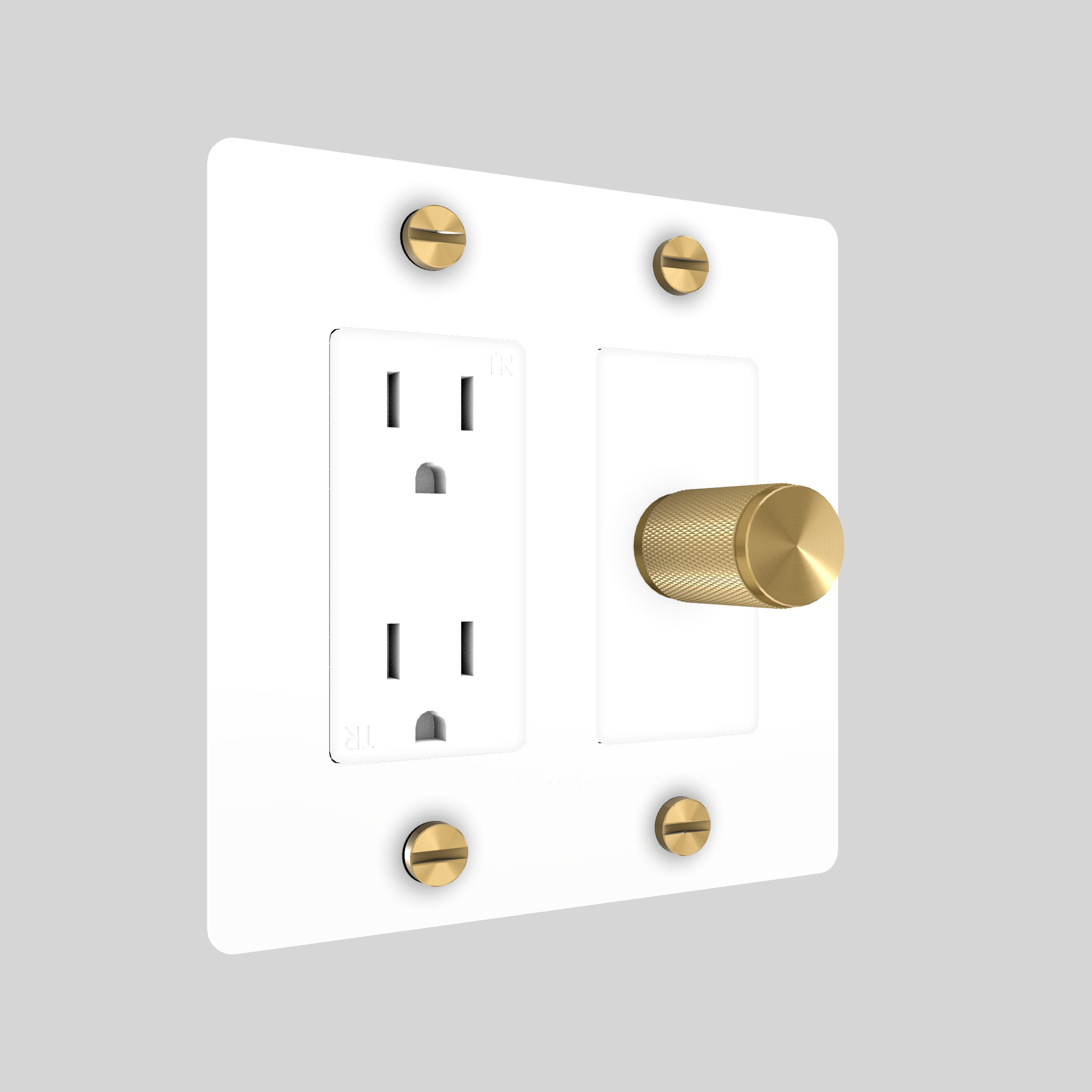 2G DIMMER & DUPLEX OUTLET / CROSS / WITHOUT LOGO / WHITE / BRASS