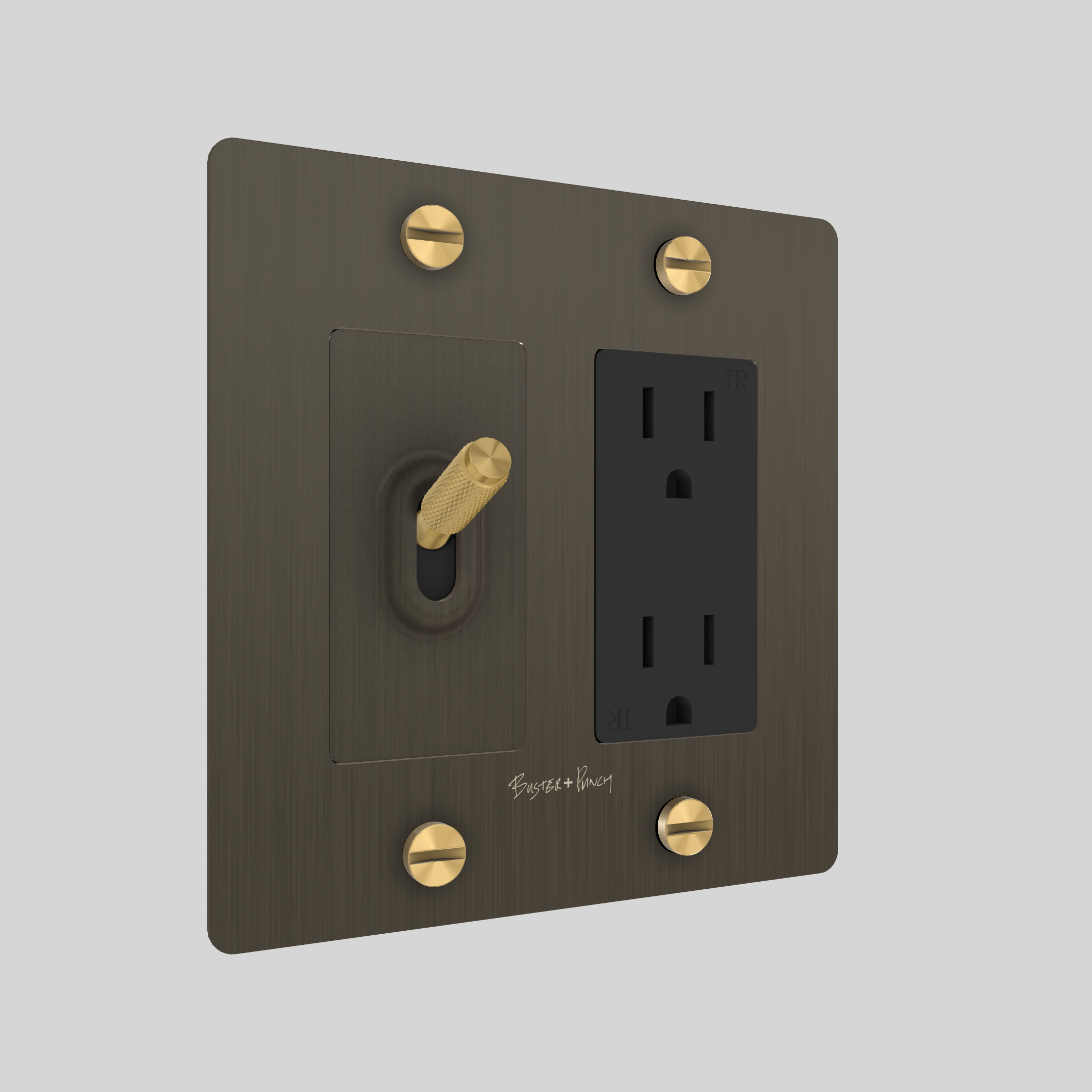 2G TOGGLE & DUPLEX OUTLET / CROSS / WITH LOGO / SMOKED BRONZE / BRASS