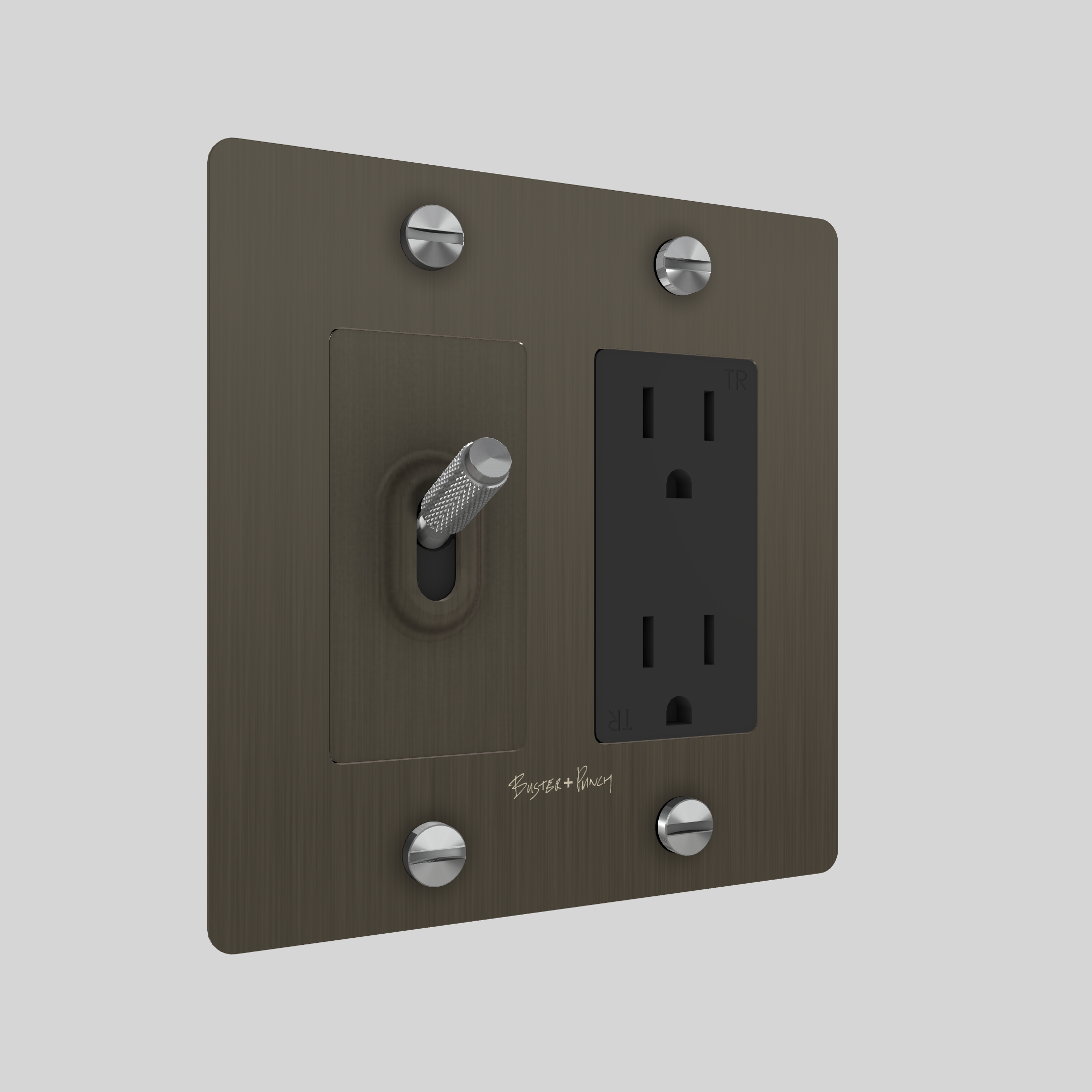 2G TOGGLE & DUPLEX OUTLET / CROSS / WITH LOGO / SMOKED BRONZE / STEEL