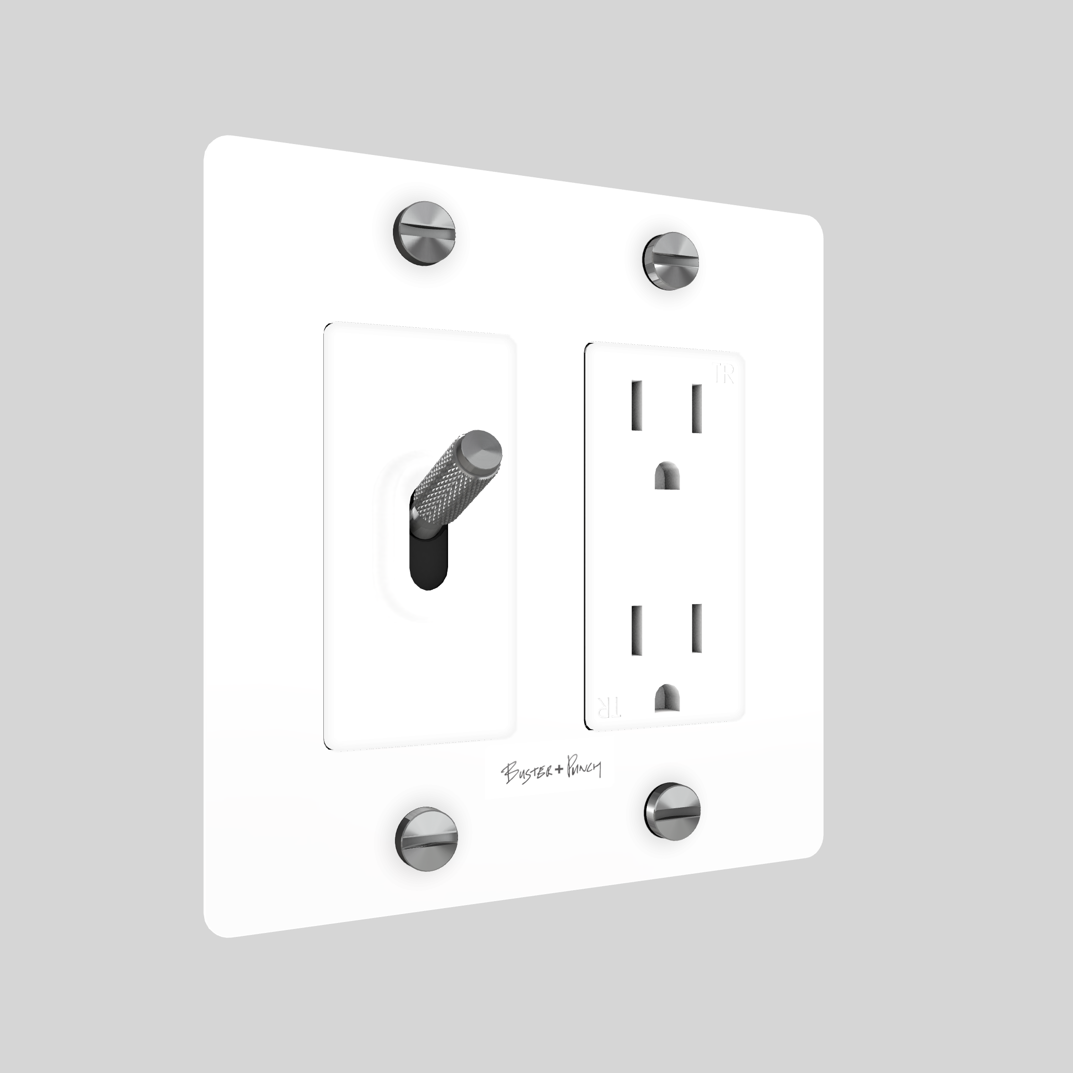 2G TOGGLE & DUPLEX OUTLET / CROSS / WITH LOGO / WHITE / STEEL