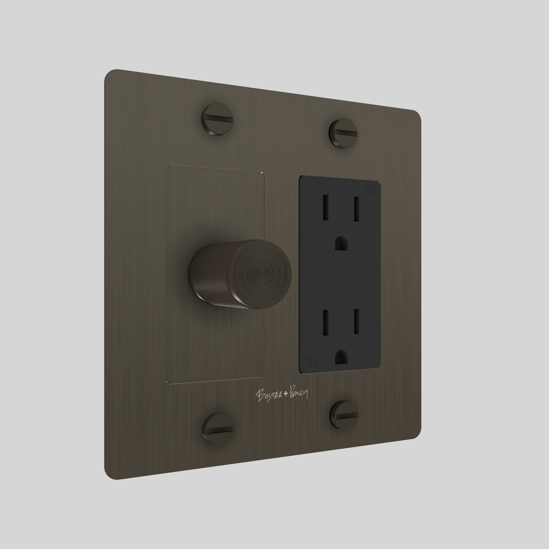 2G DIMMER & DUPLEX OUTLET / CROSS / WITH LOGO / SMOKED BRONZE / SMOKED BRONZE