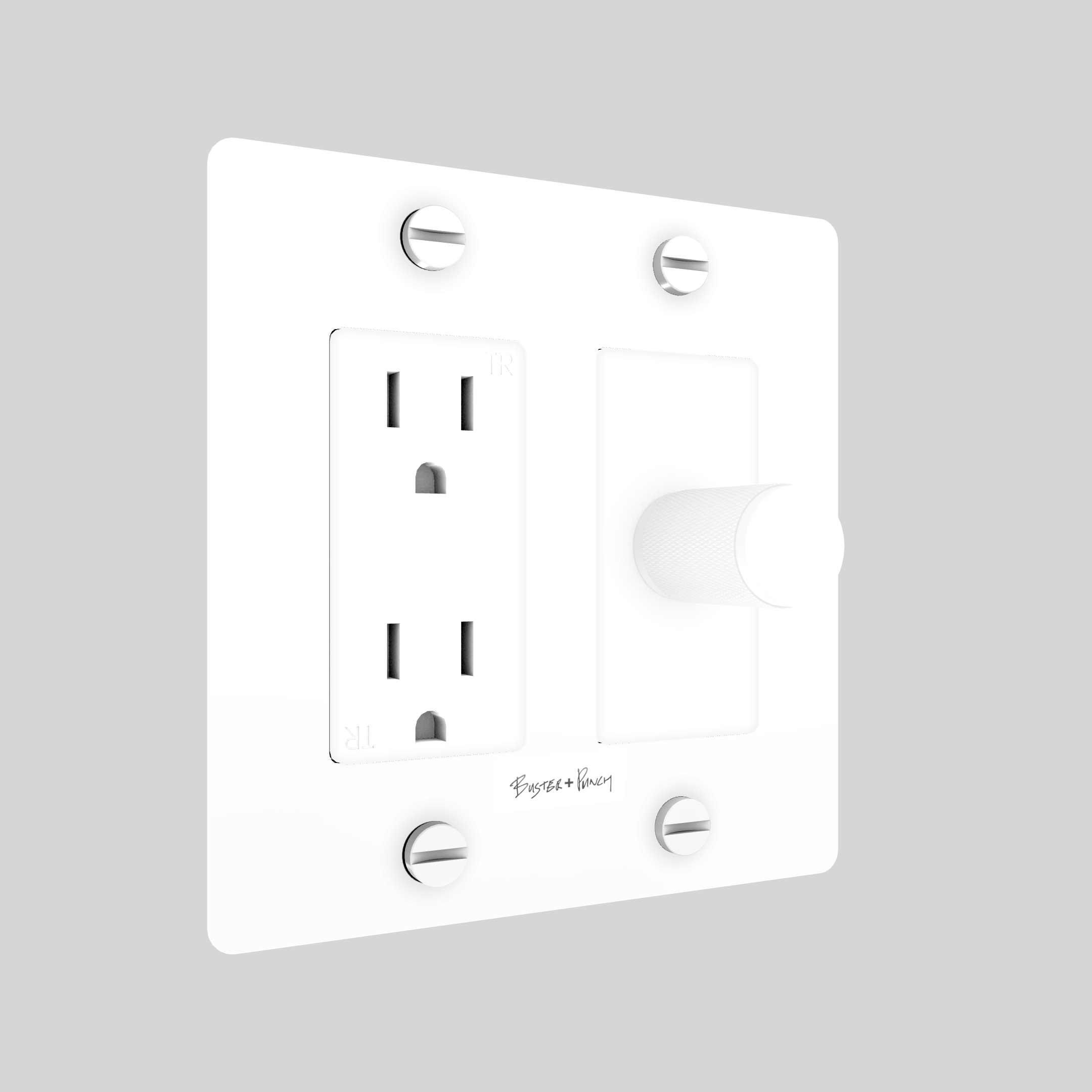 2G DIMMER & DUPLEX OUTLET / CROSS / WITH LOGO / WHITE / WHITE