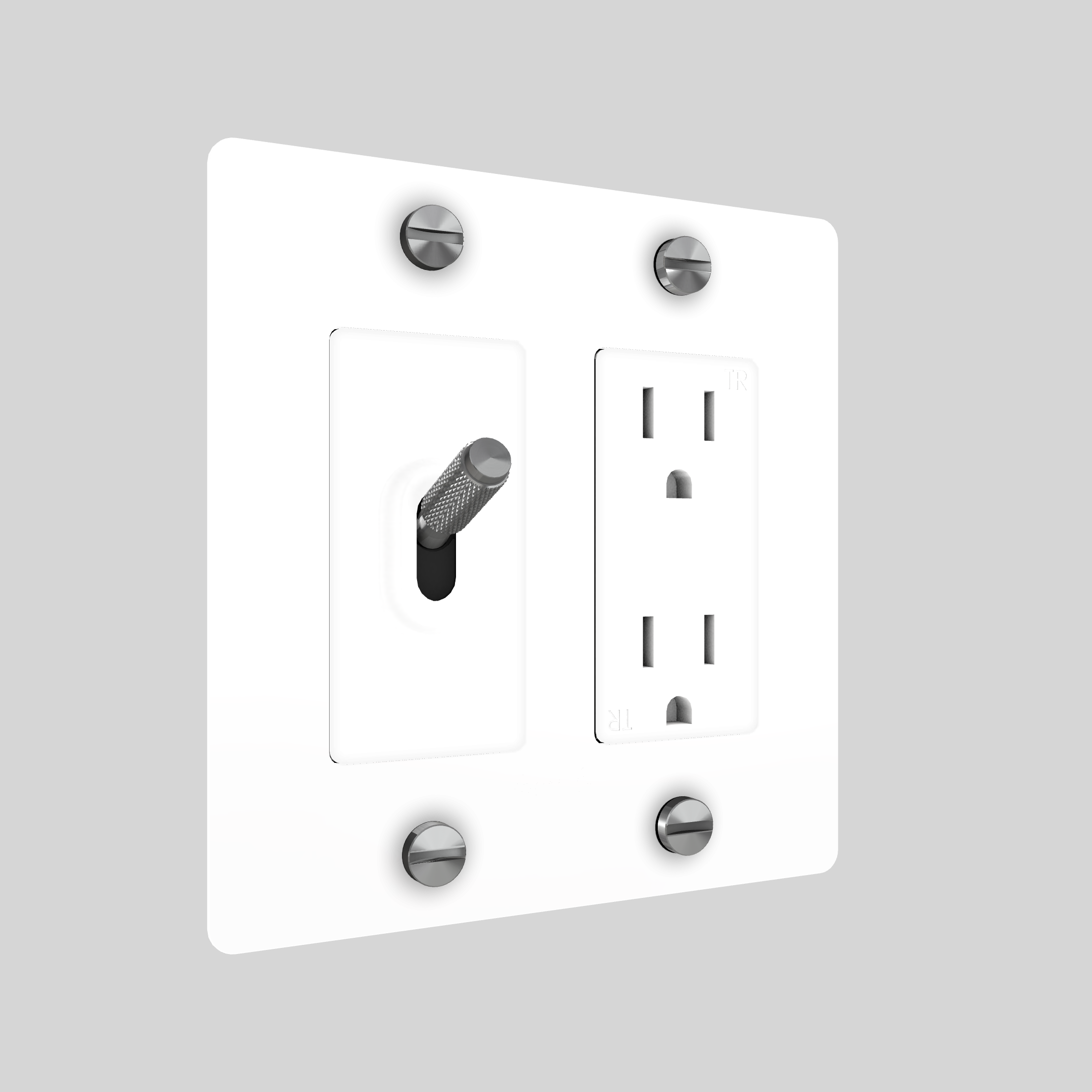 2G TOGGLE & DUPLEX OUTLET / CROSS / WITHOUT LOGO / WHITE / STEEL